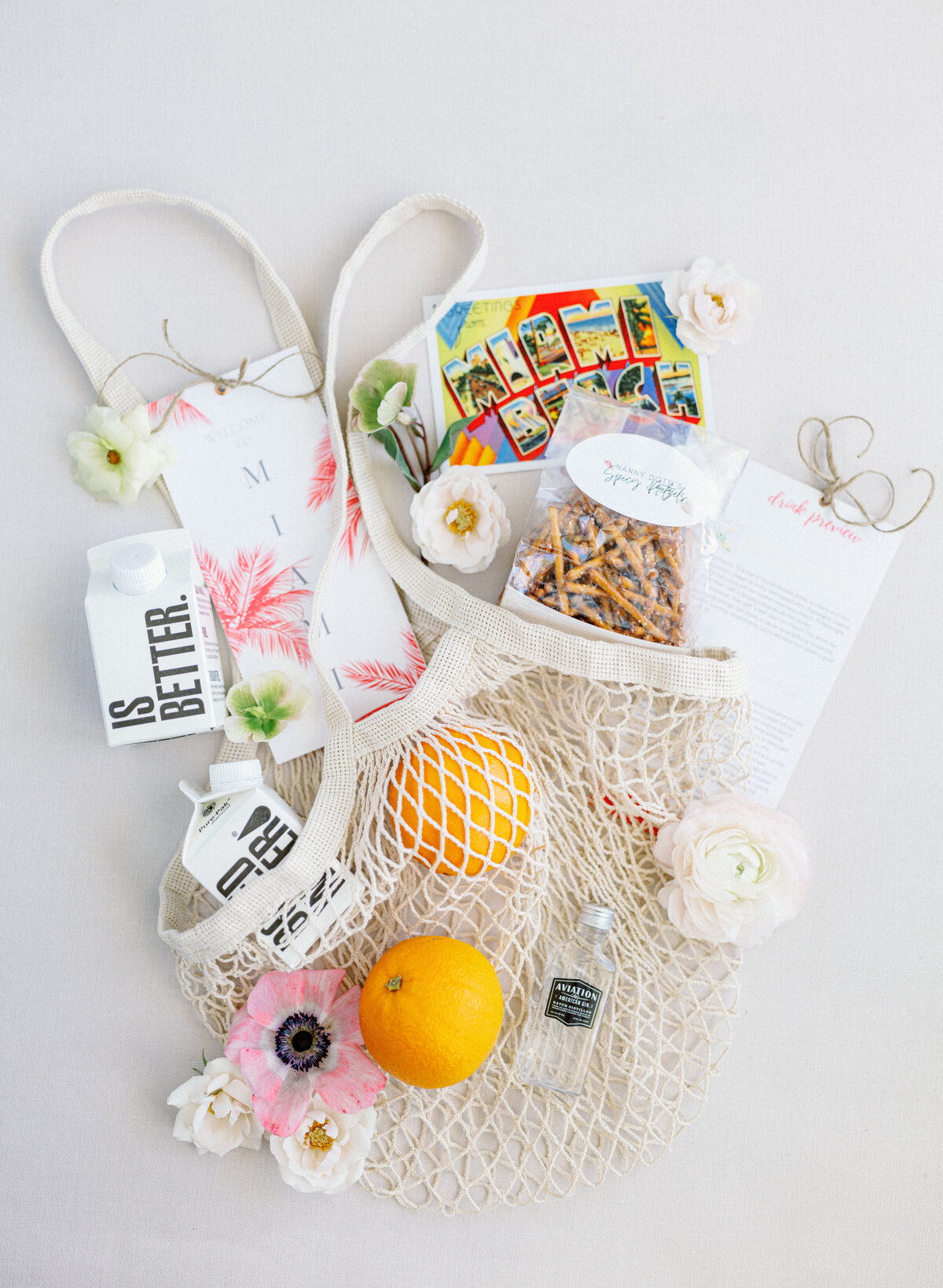 Tropical themed welcome bags for wedding