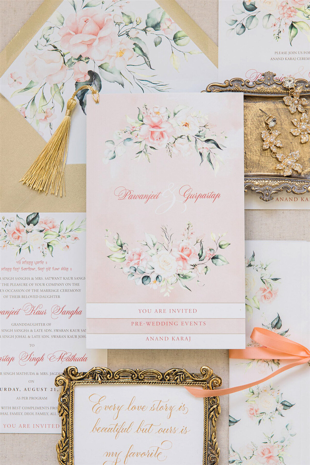 Blush florals vellum & tassel wedding invitation 4