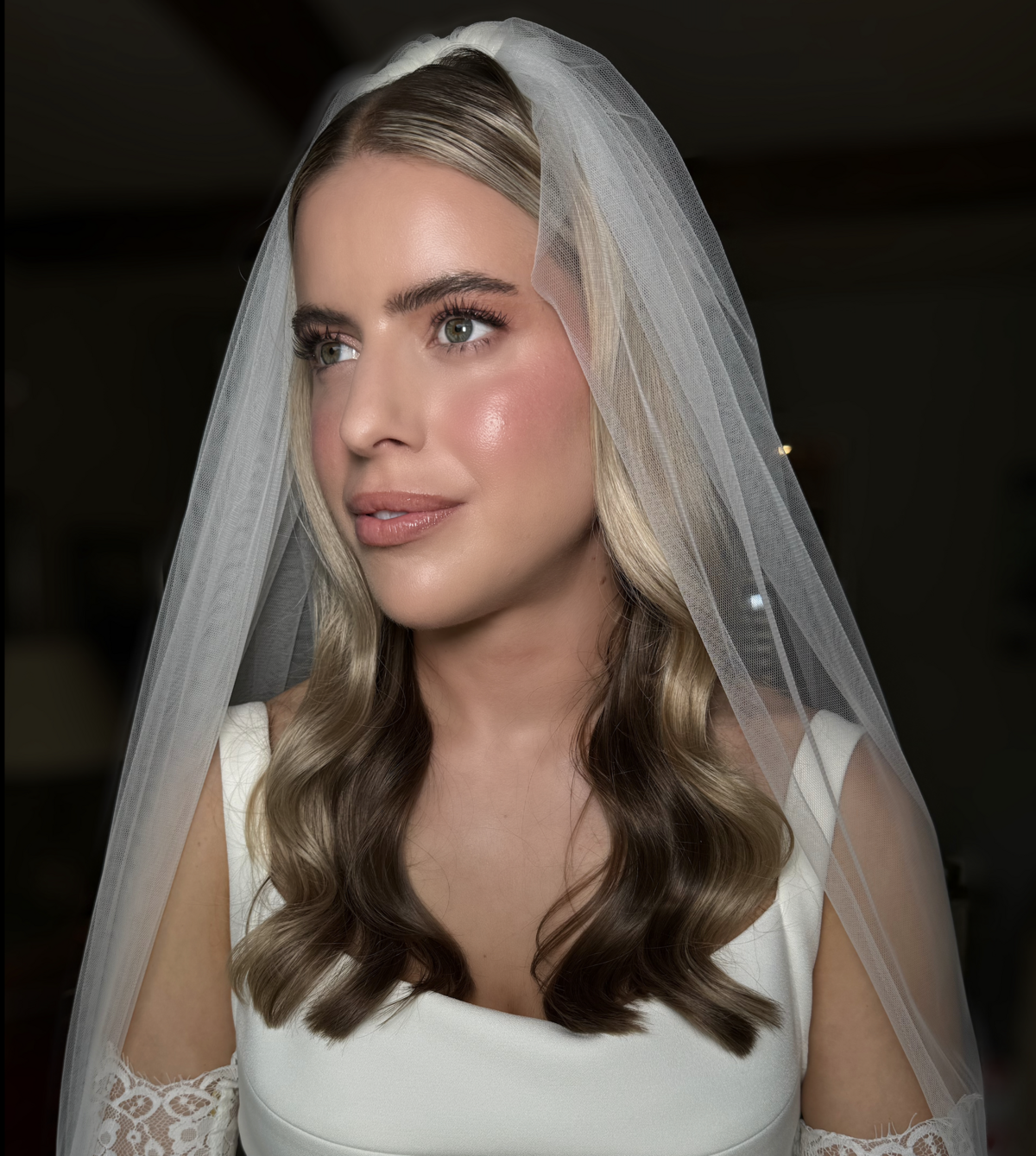 Super glowy, pink cheeks for a Cheshire bride