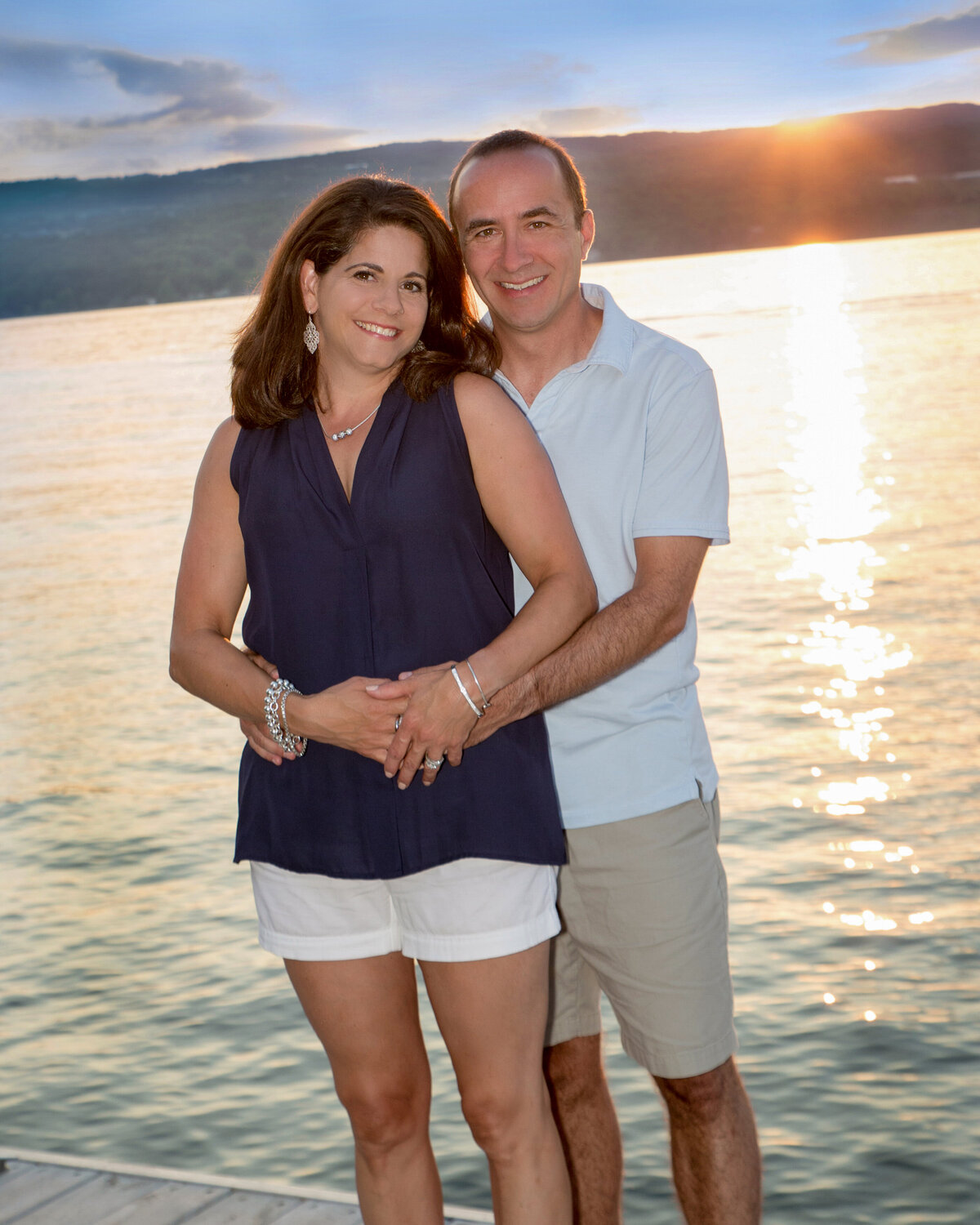 Couples portrait at sunset on Canandaigua Lake