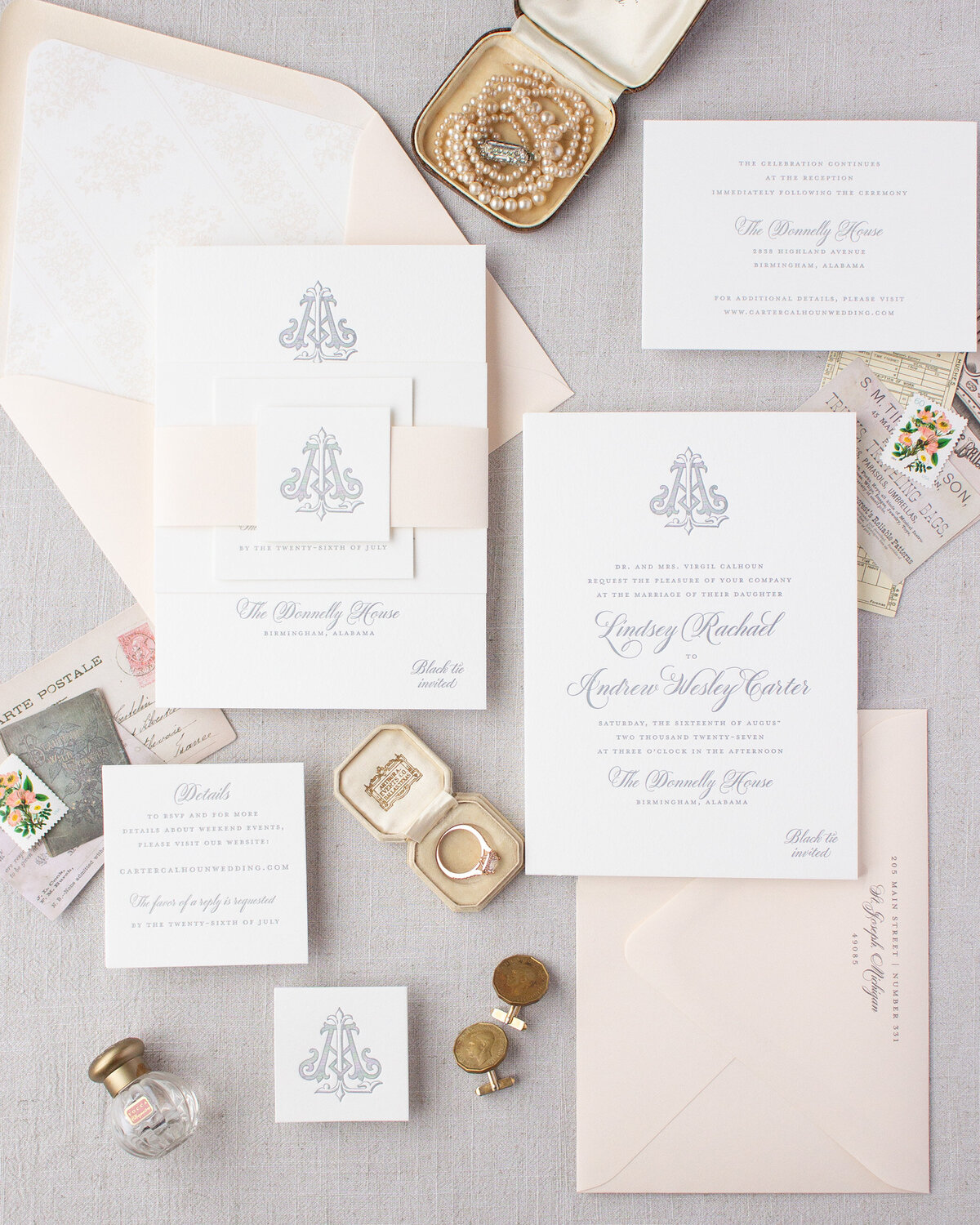dusty purple letterpress wedding invitations