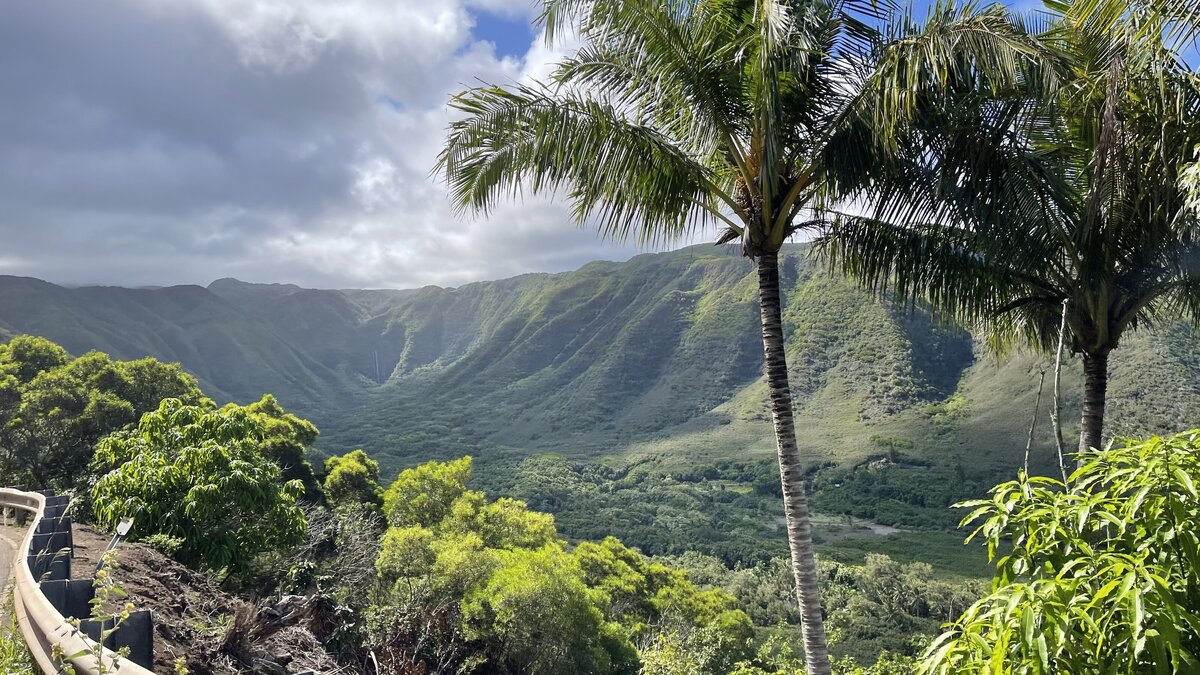 A sky and landscape photo of Molakai, Hawaii.