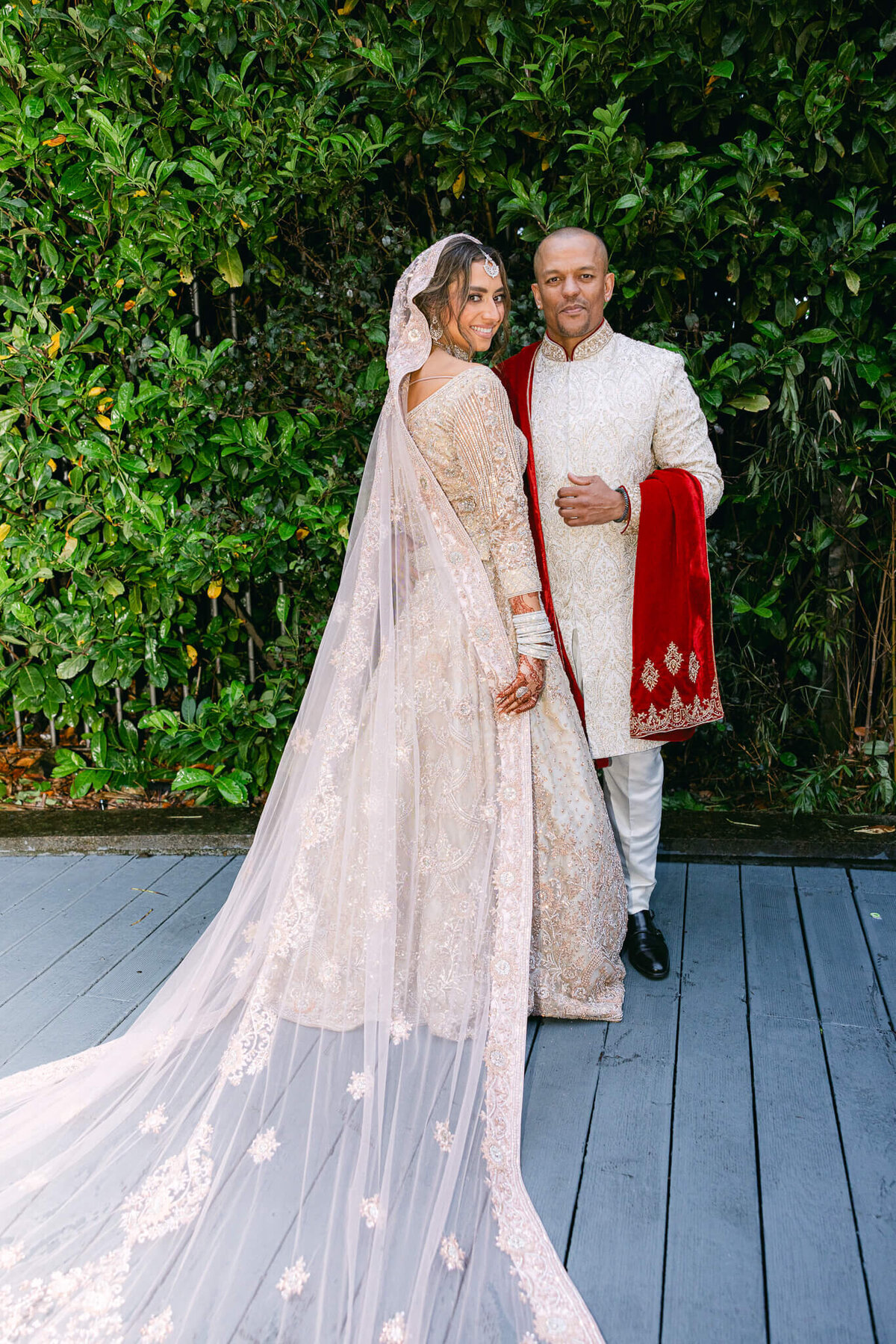 A wedding photo of the couple posing for a portrait after their ceremony in Dublin Ireland