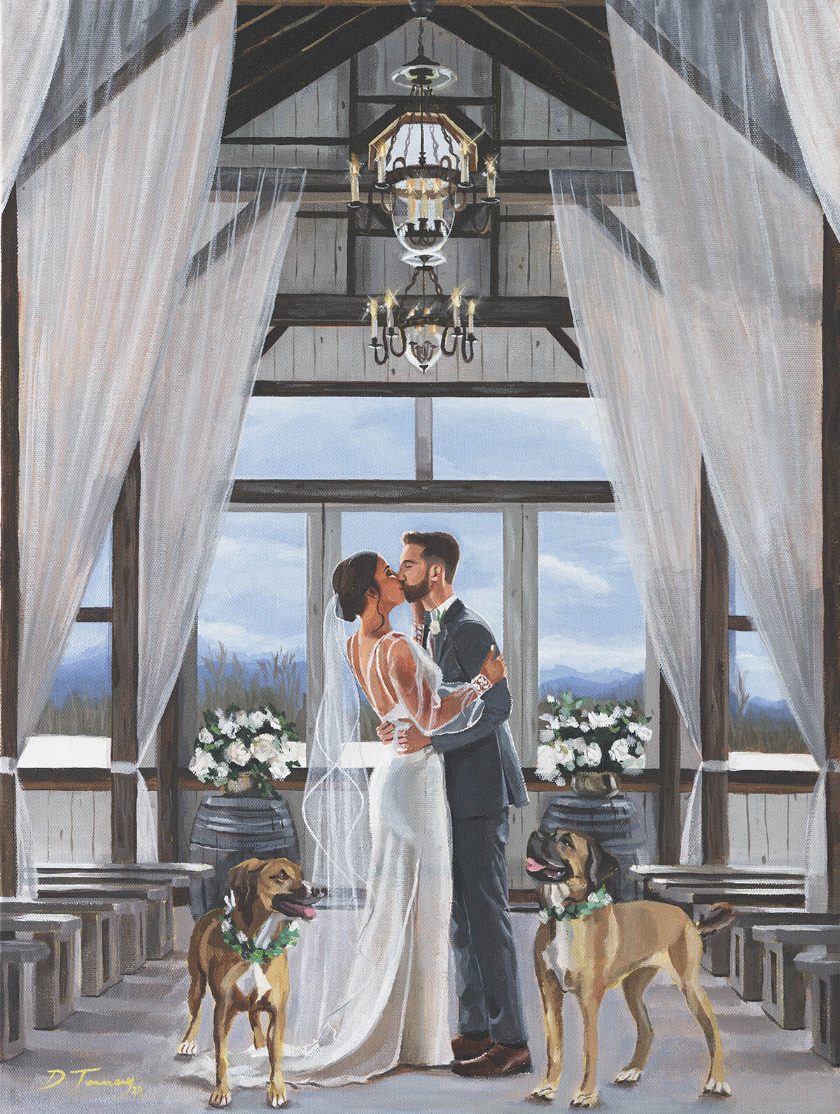 Couple kissing in a wedding venue