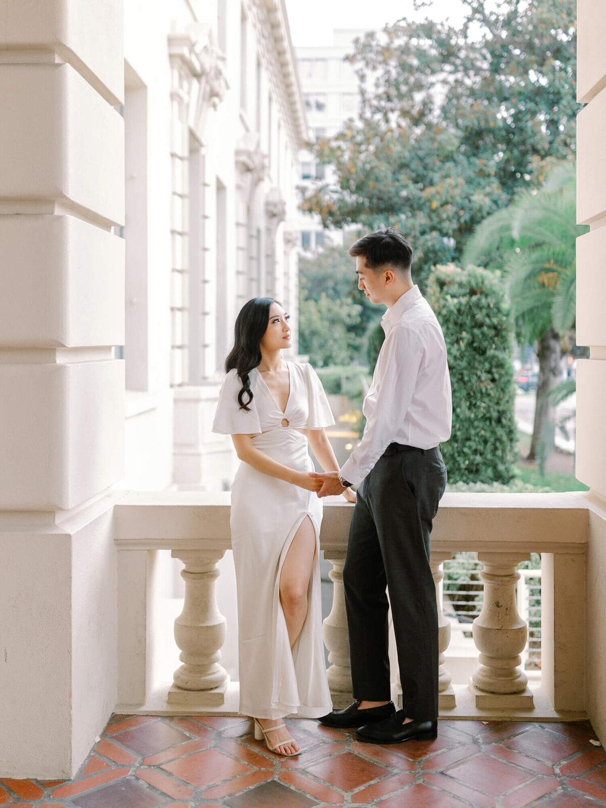 inside pasadena city hall engagement photo