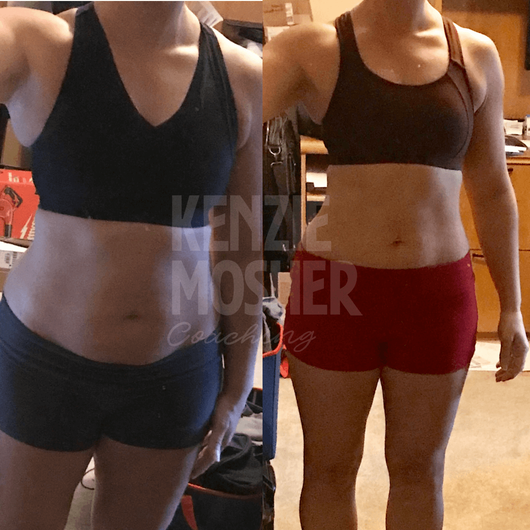 Fat loss success for woman addressing chronic stress and cortisol imbalance.