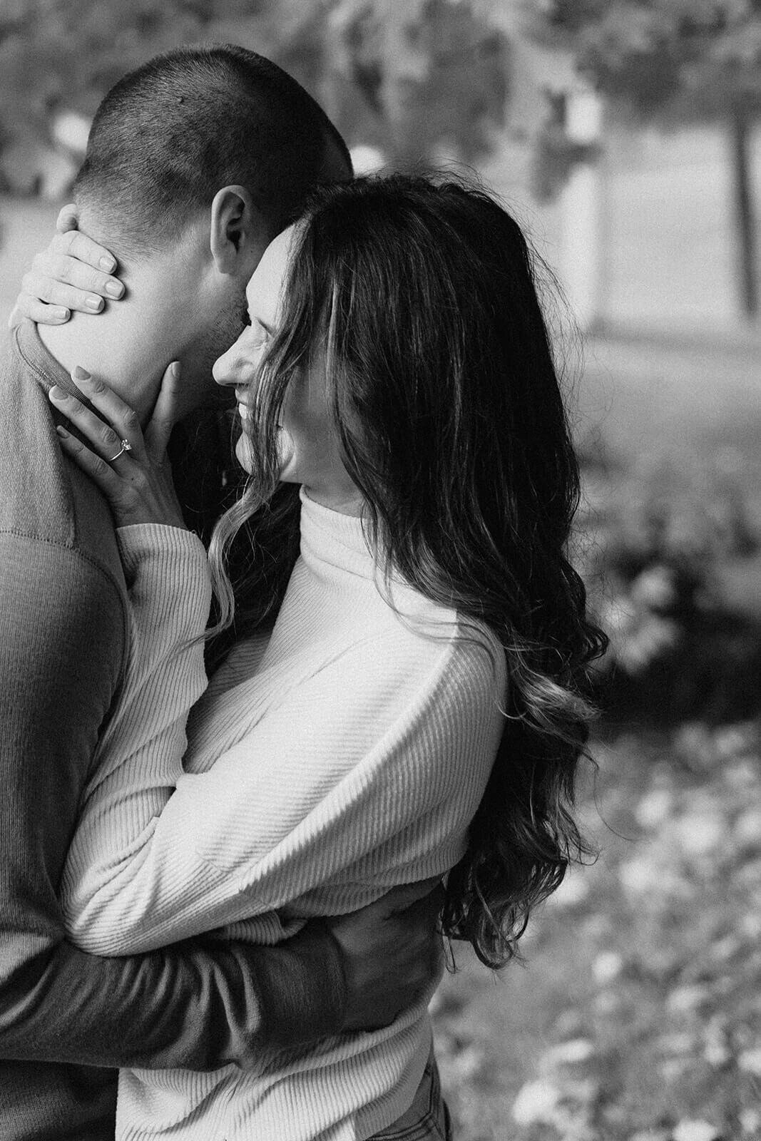 Couple hugging each other at Finger Lakes engagement session