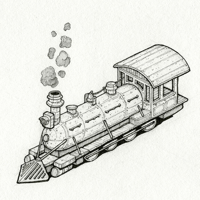 Pen and Ink Illustration of Inktrain - Train Engine