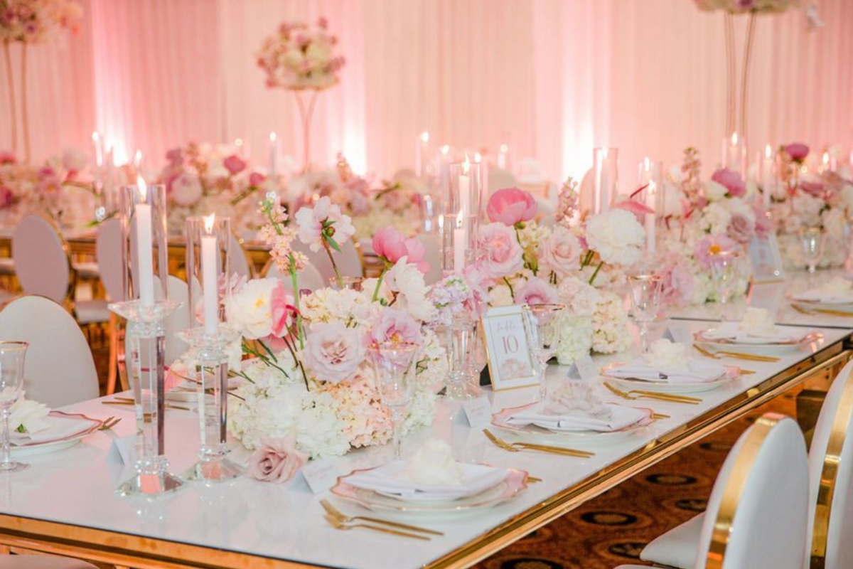 pink-gold-ivory-engagement-party-tablescape-candles-flowers-charger-crystal