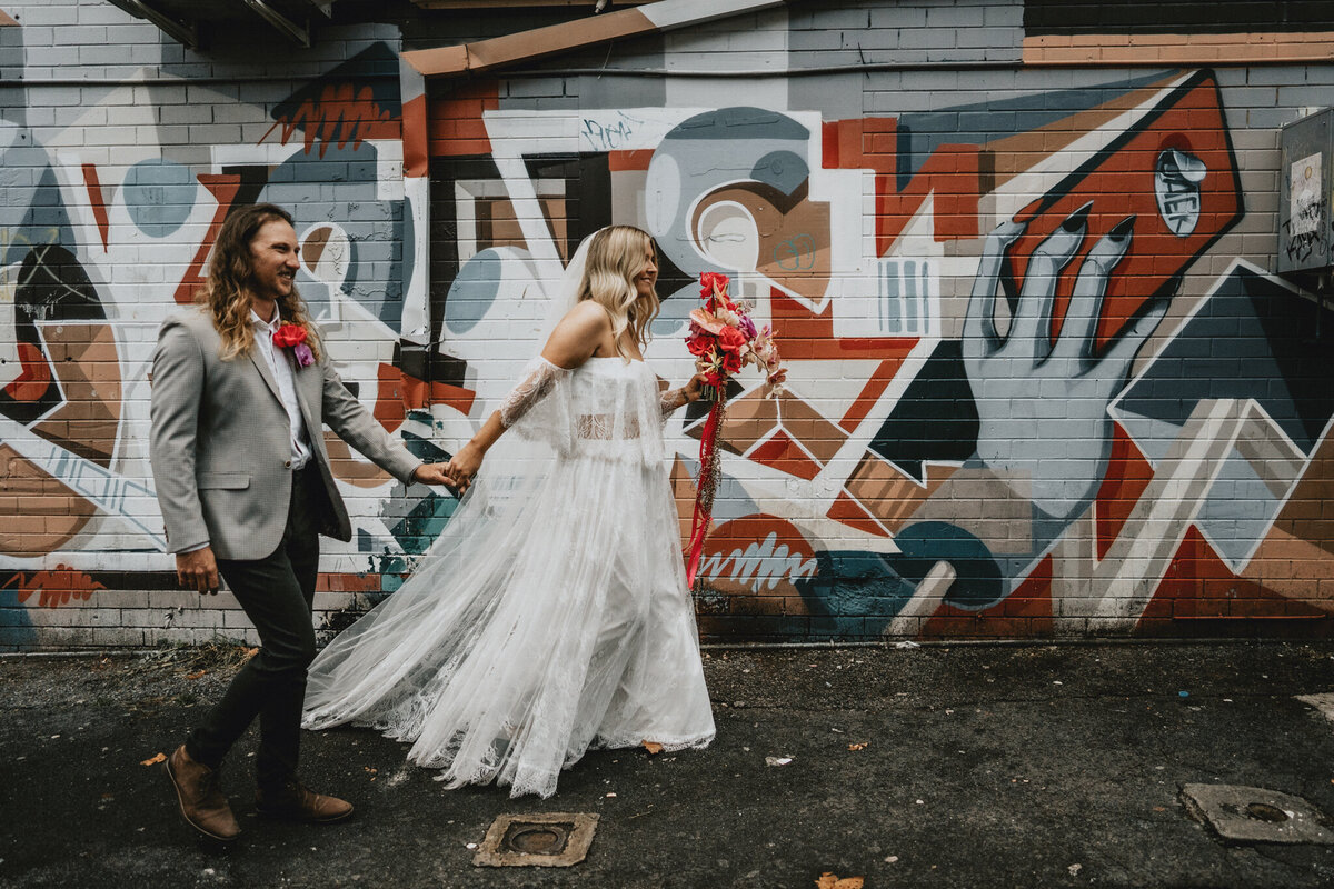 Sunset portraits on Northbridge rooftop Alex Hotel following intimate city elopement