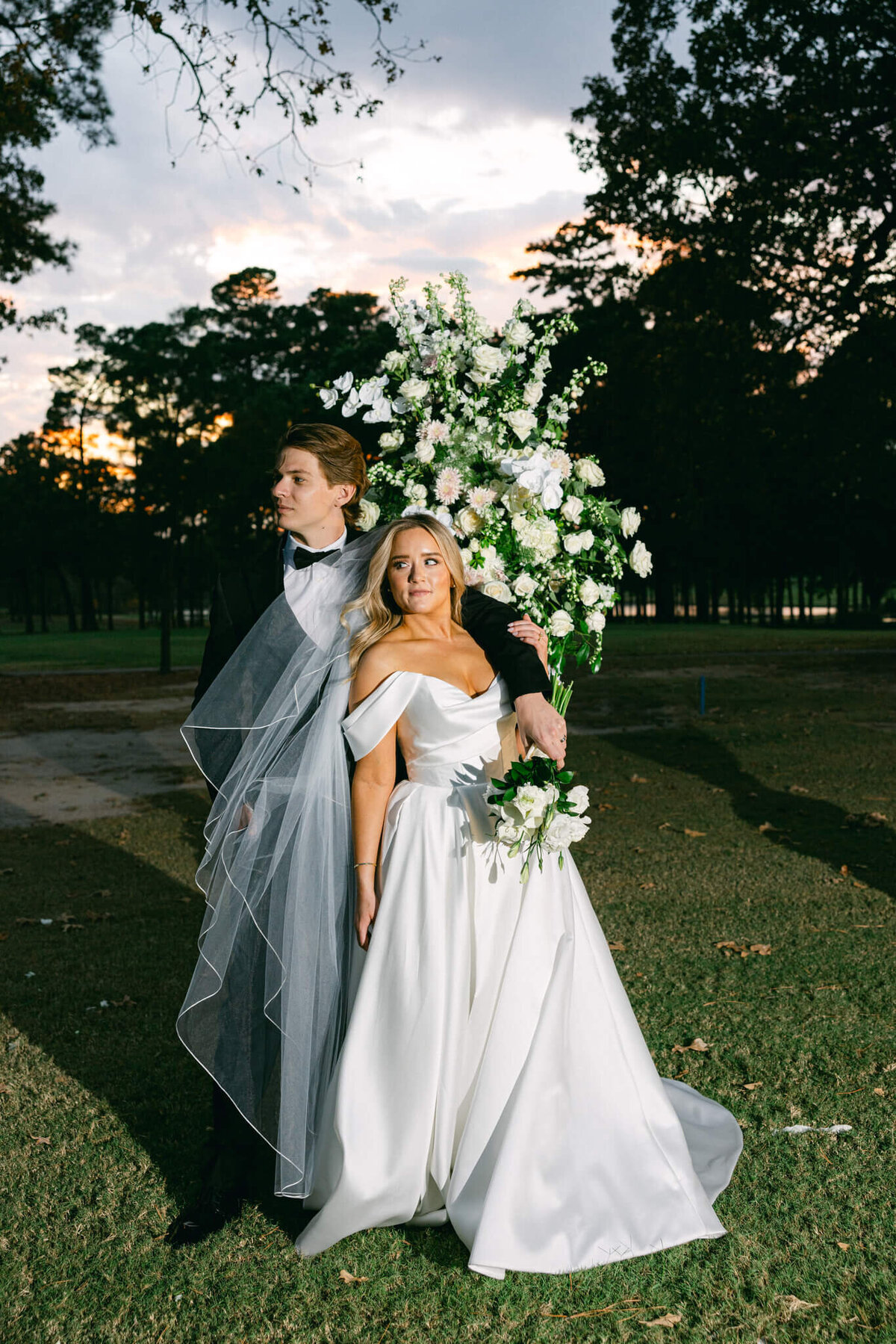 A wedding portrait photo of the bride and groom after their ceremony