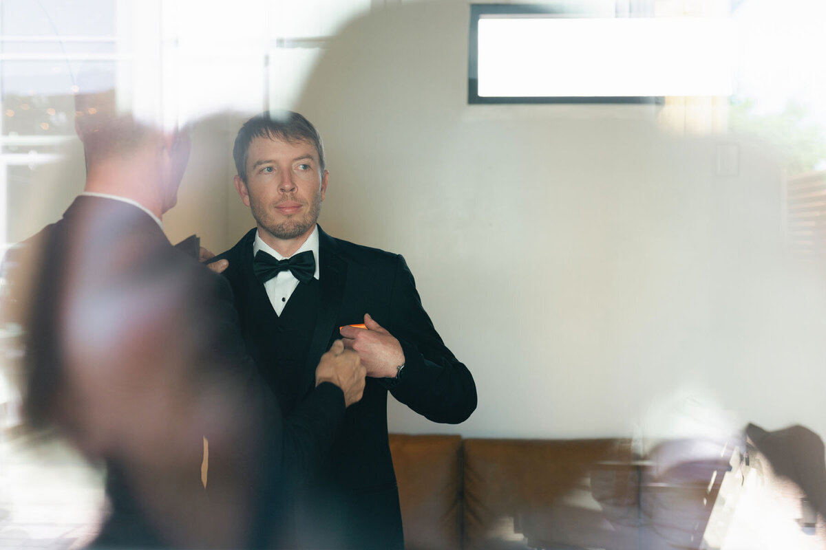 Arizona wedding photo at The Paseo with mountain horizon