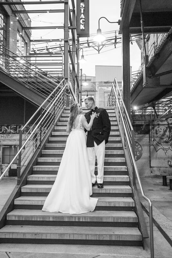 bride-groom-urban-stairs