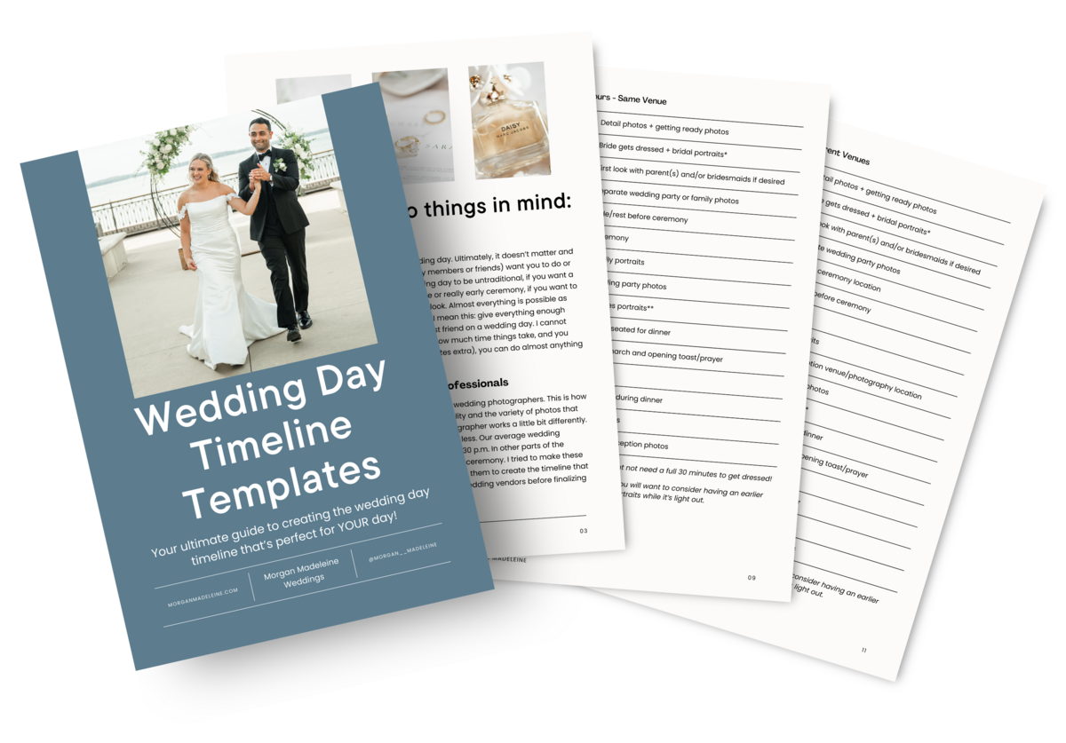 A mockup of wedding day timeline samples