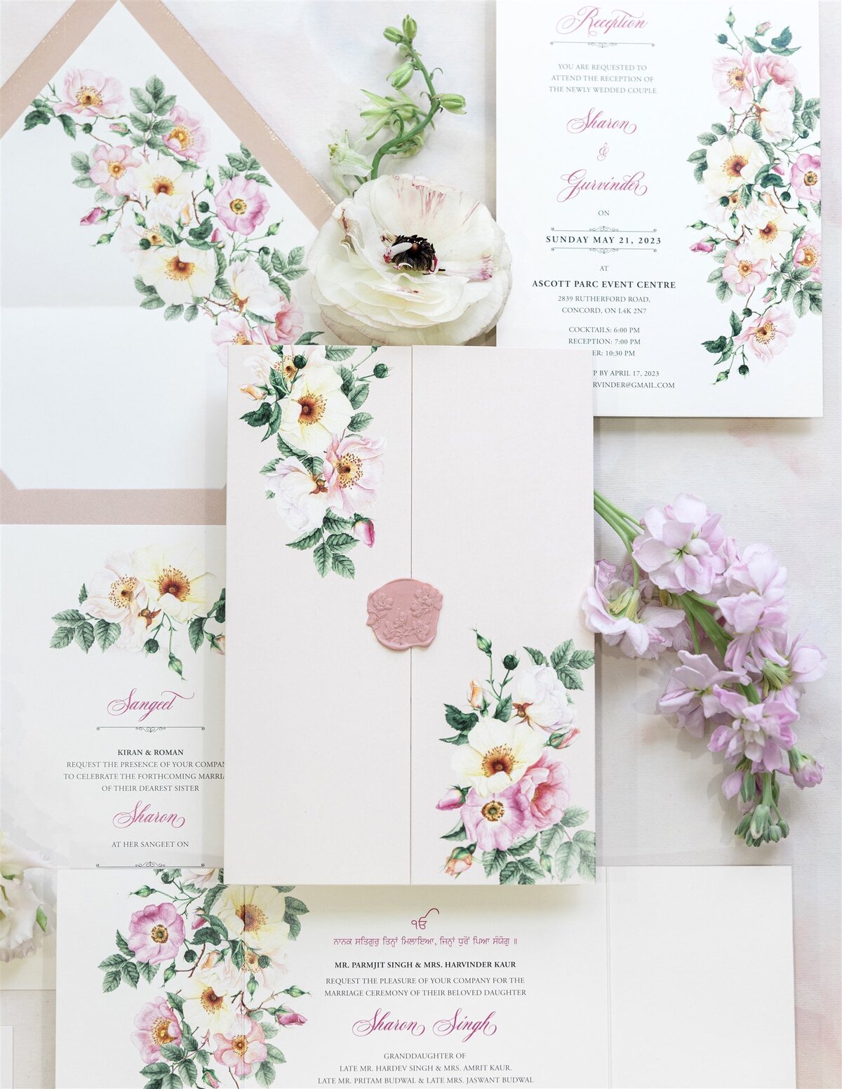 Blush gate-fold wedding invitation 2