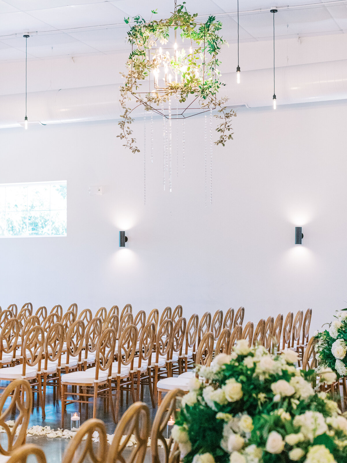 clean white wedding venue set up for a ceremony