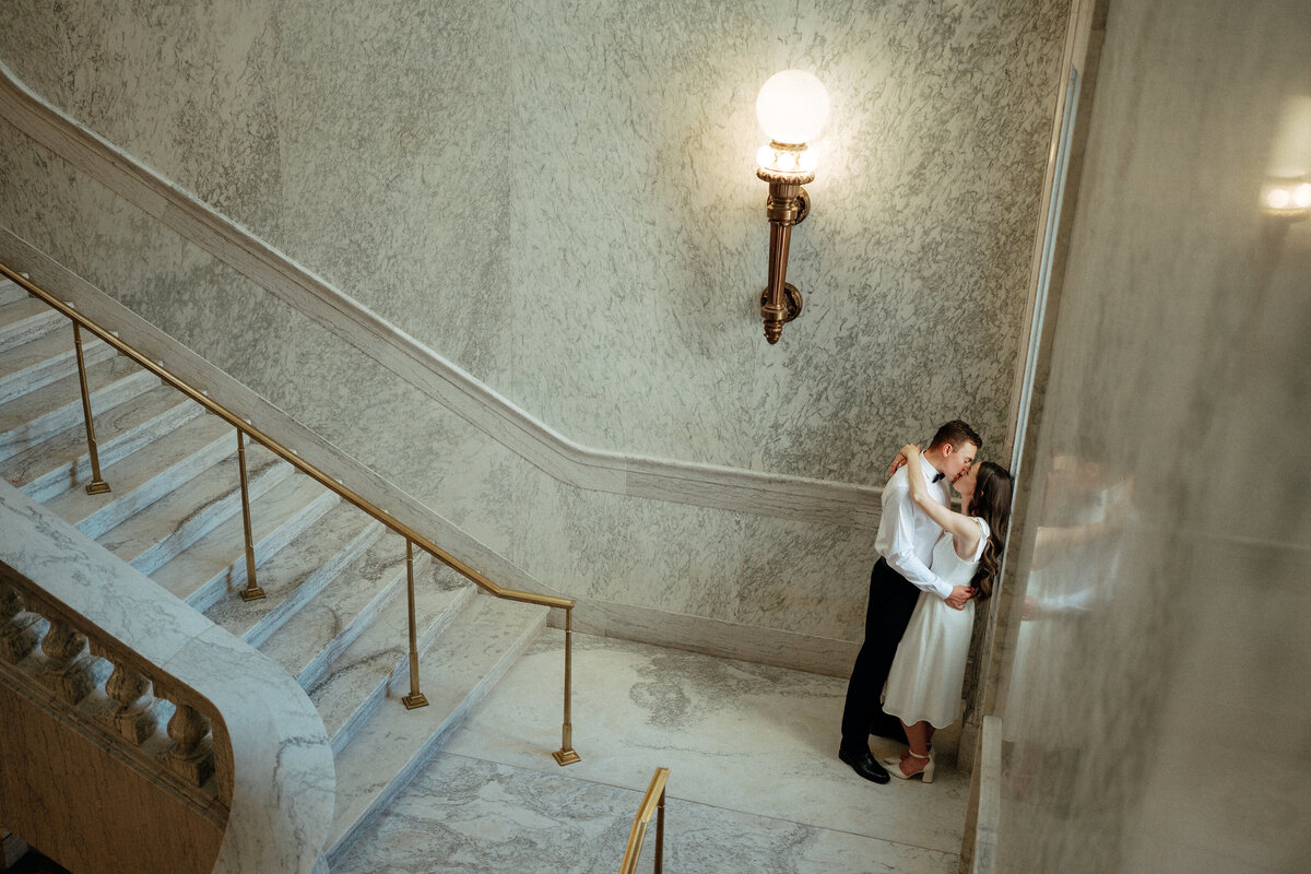 Couple during golden hour engagement shoot in Boise, Idaho wedding/elopement - photographed by The Storytellers