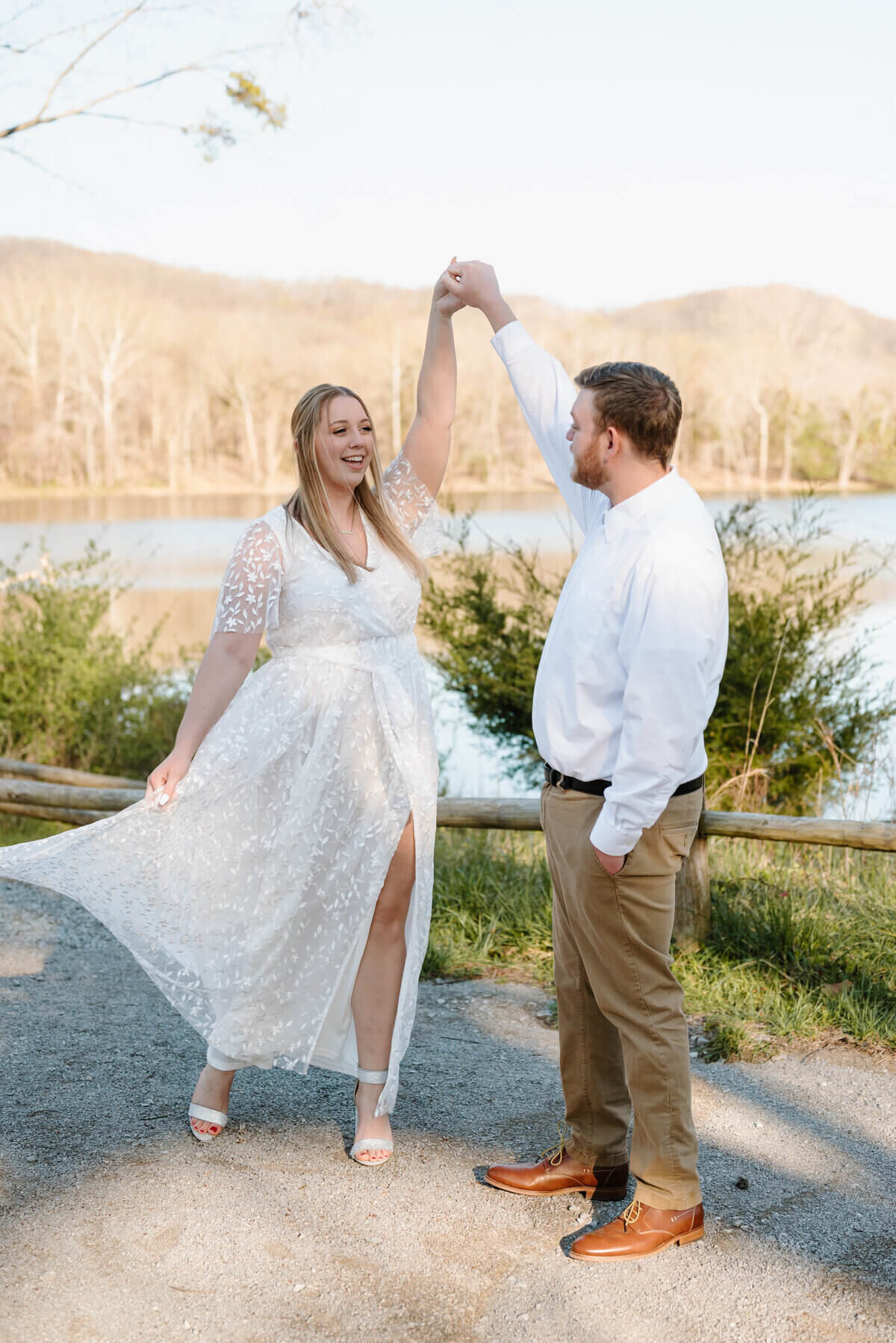 couple dancing by engagement photographers in nashville tn