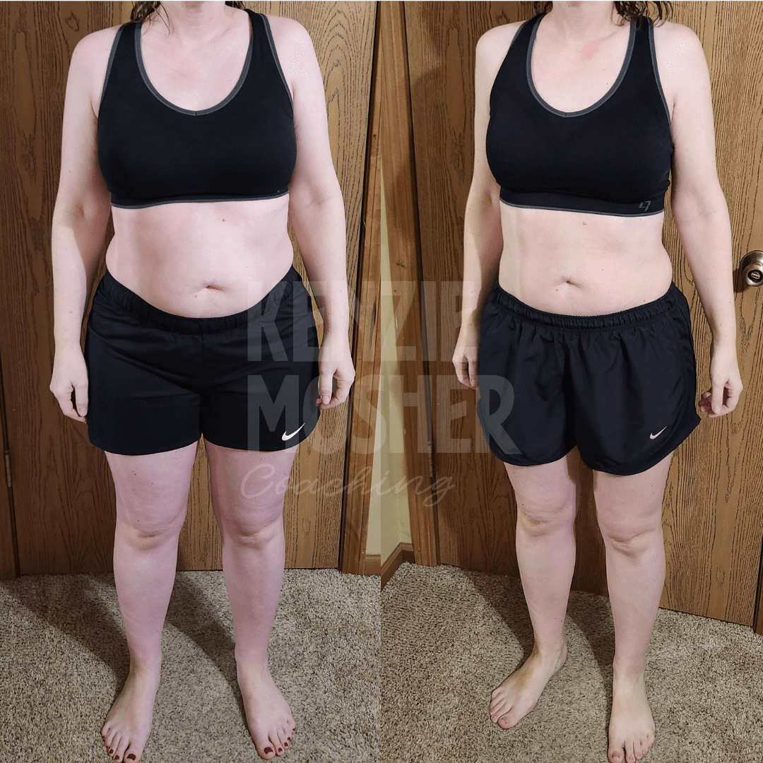 Functional fat loss transformation for busy woman balancing hormones and healing gut health.
