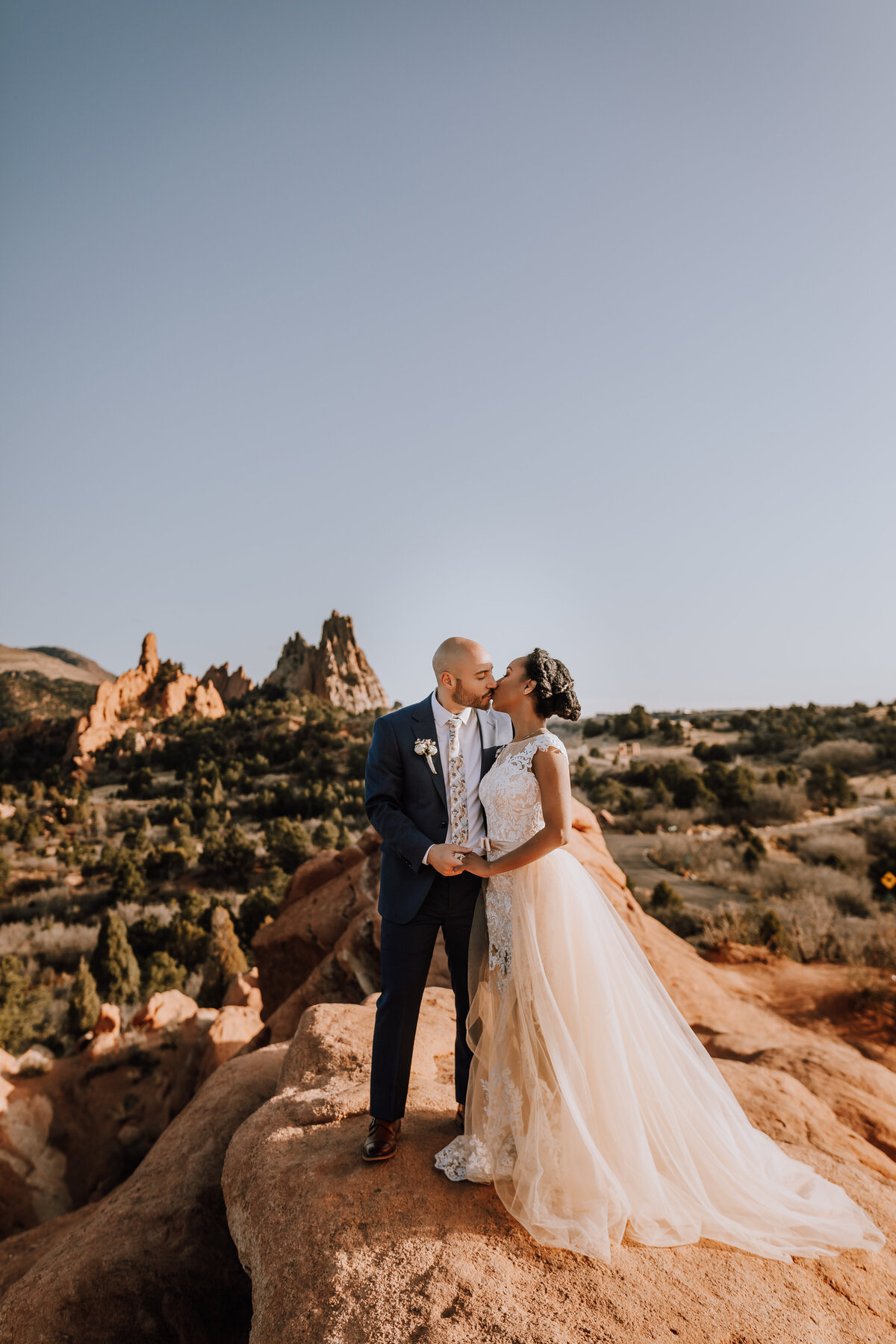 bride and groom at garden of the gods elopement