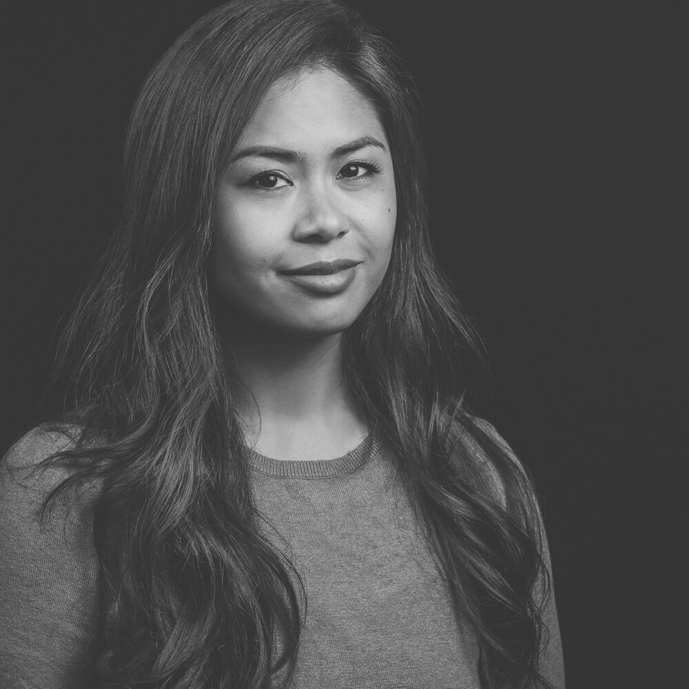 black and white woman headshot in studio