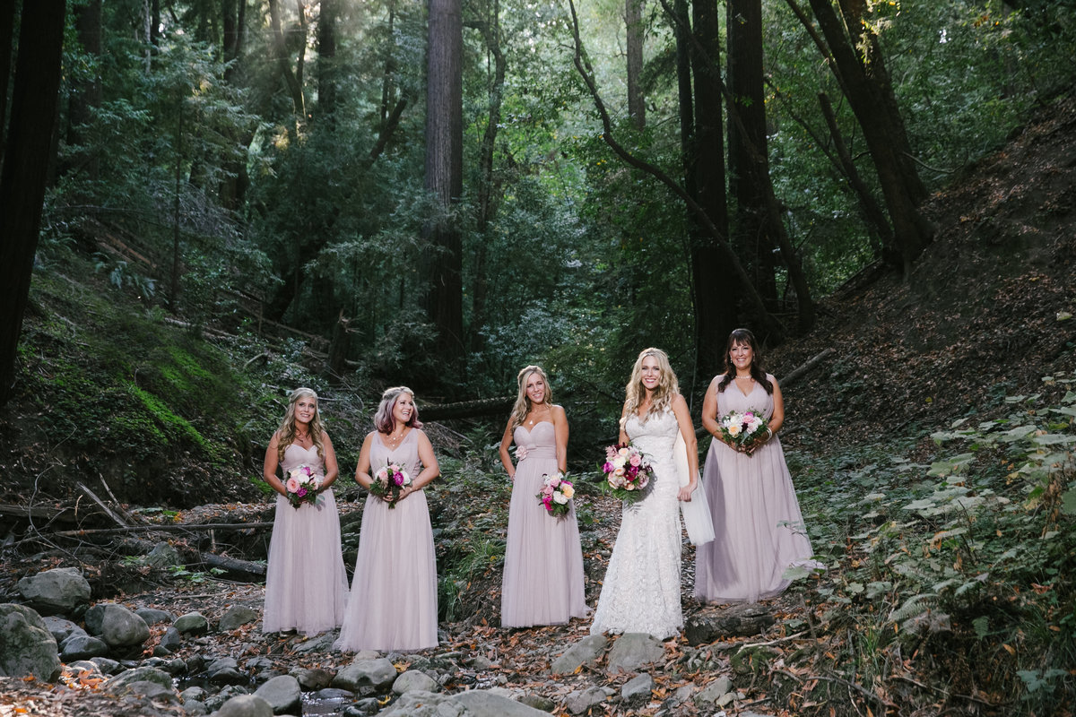 Boho bride with bridesmaids Bay Area, CA