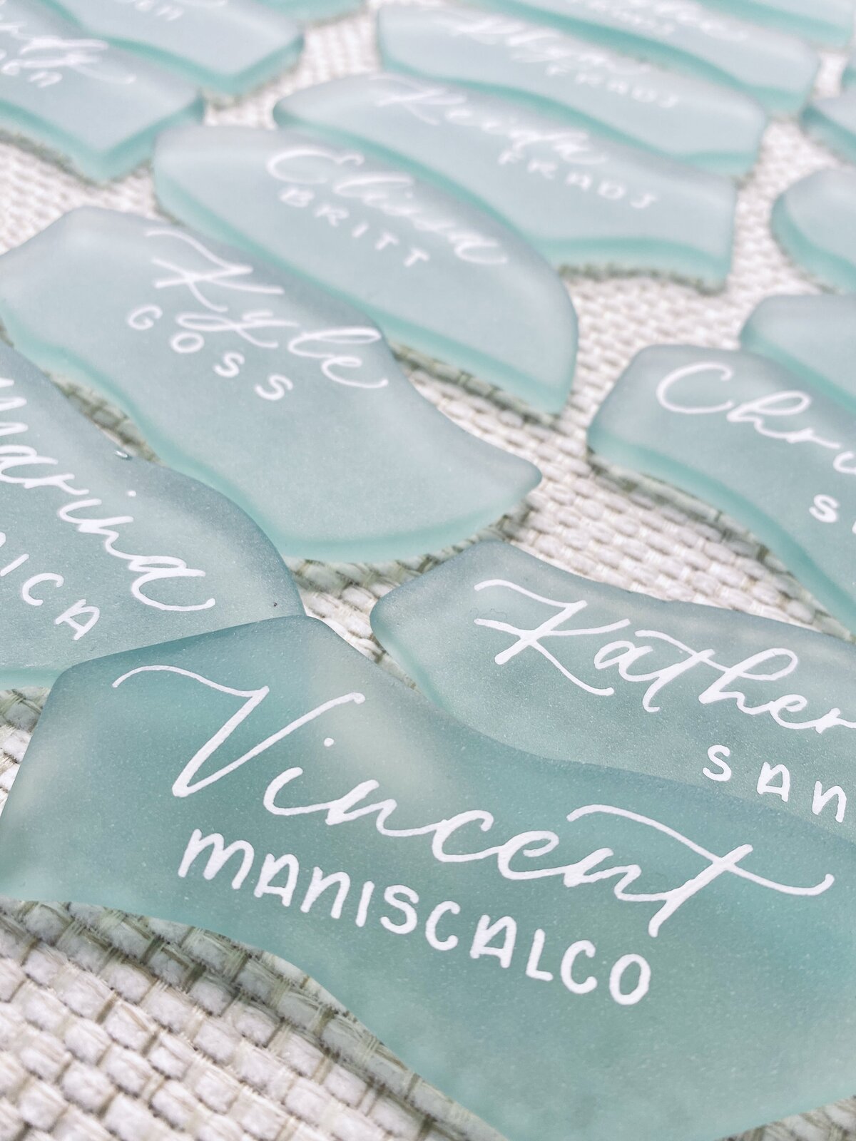 green sea glass place cards 2