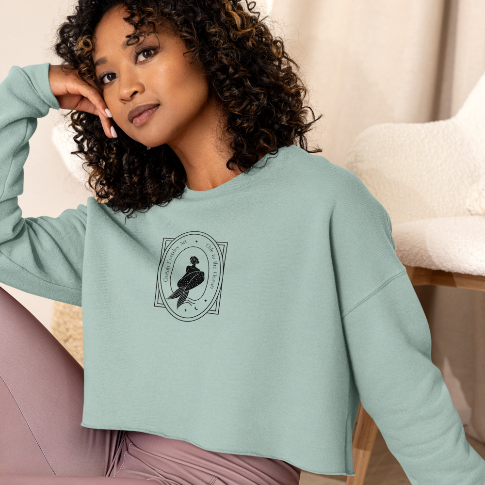 Ocean Eversley Art womens-cropped-sweatshirt-dusty-blue-front-66aa492b247c1