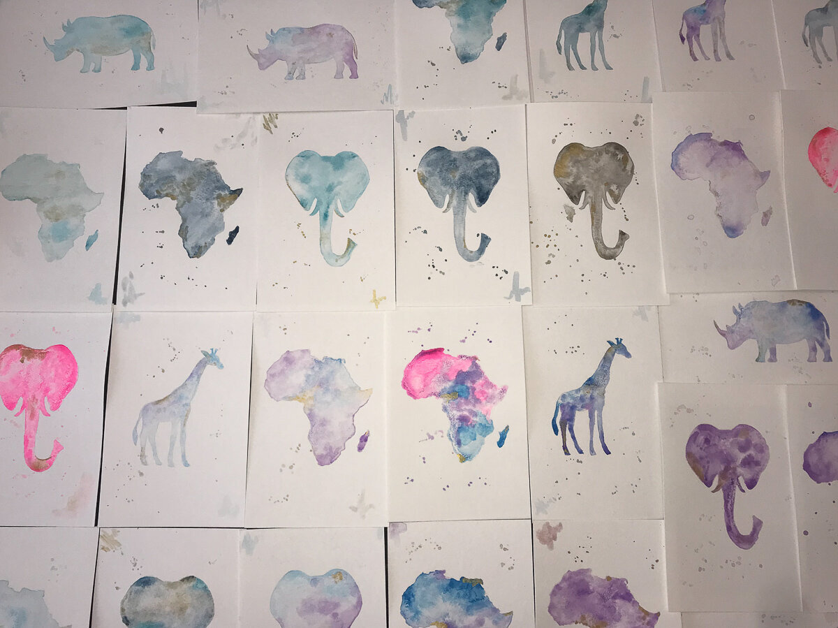 abstract, original art of elephants and africa