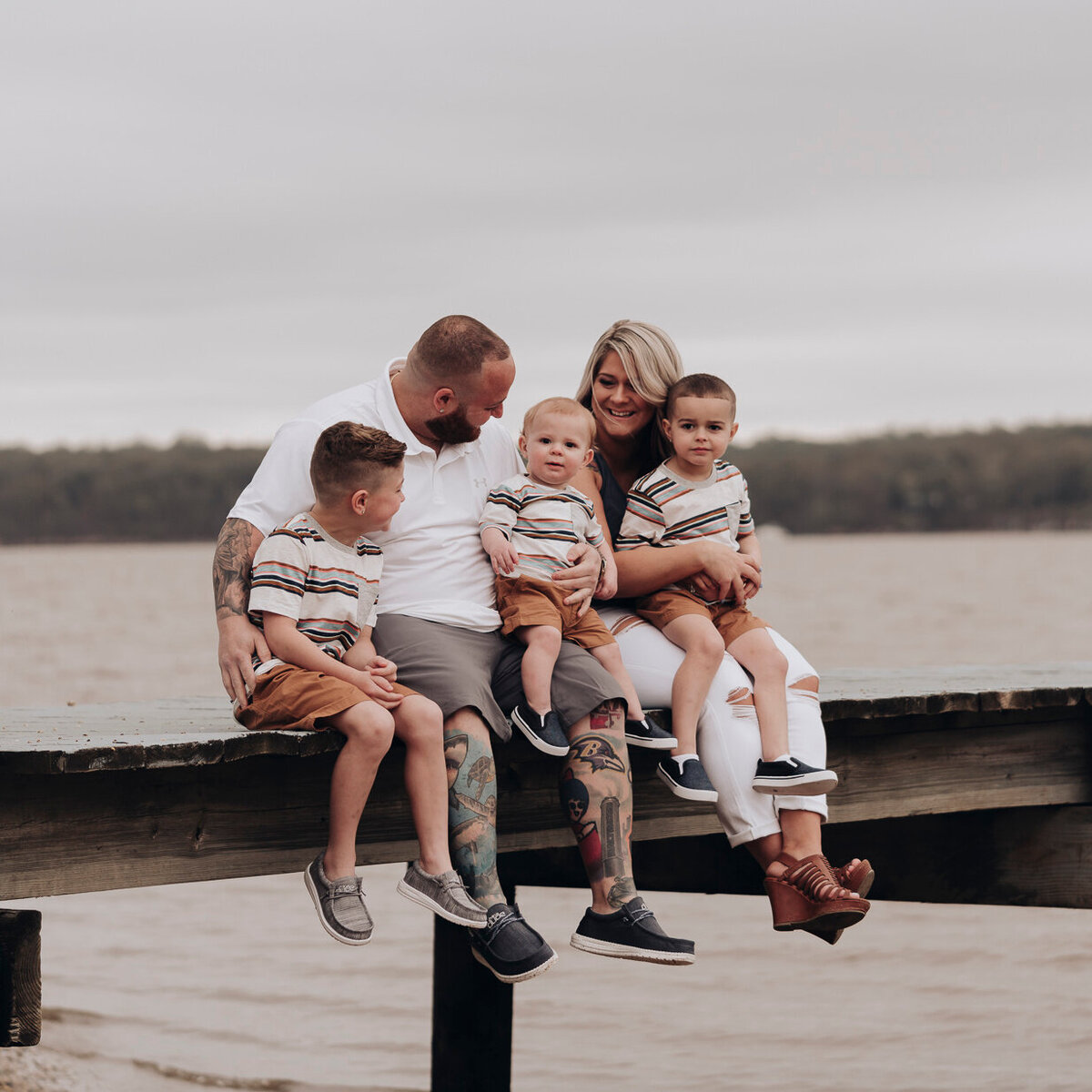 Family photo on a dock