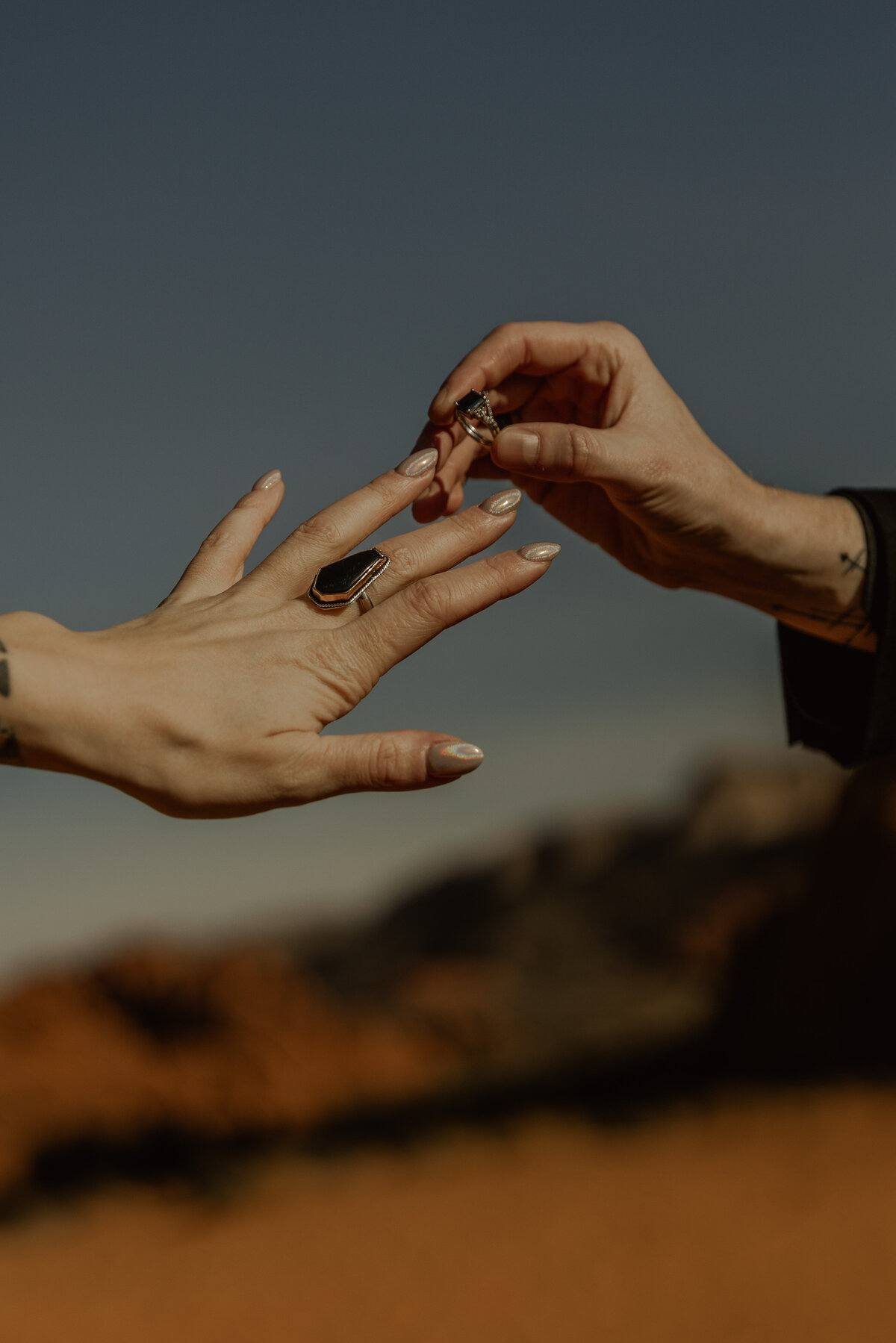 Close up of RIngs at a Utah Desert Elopement 