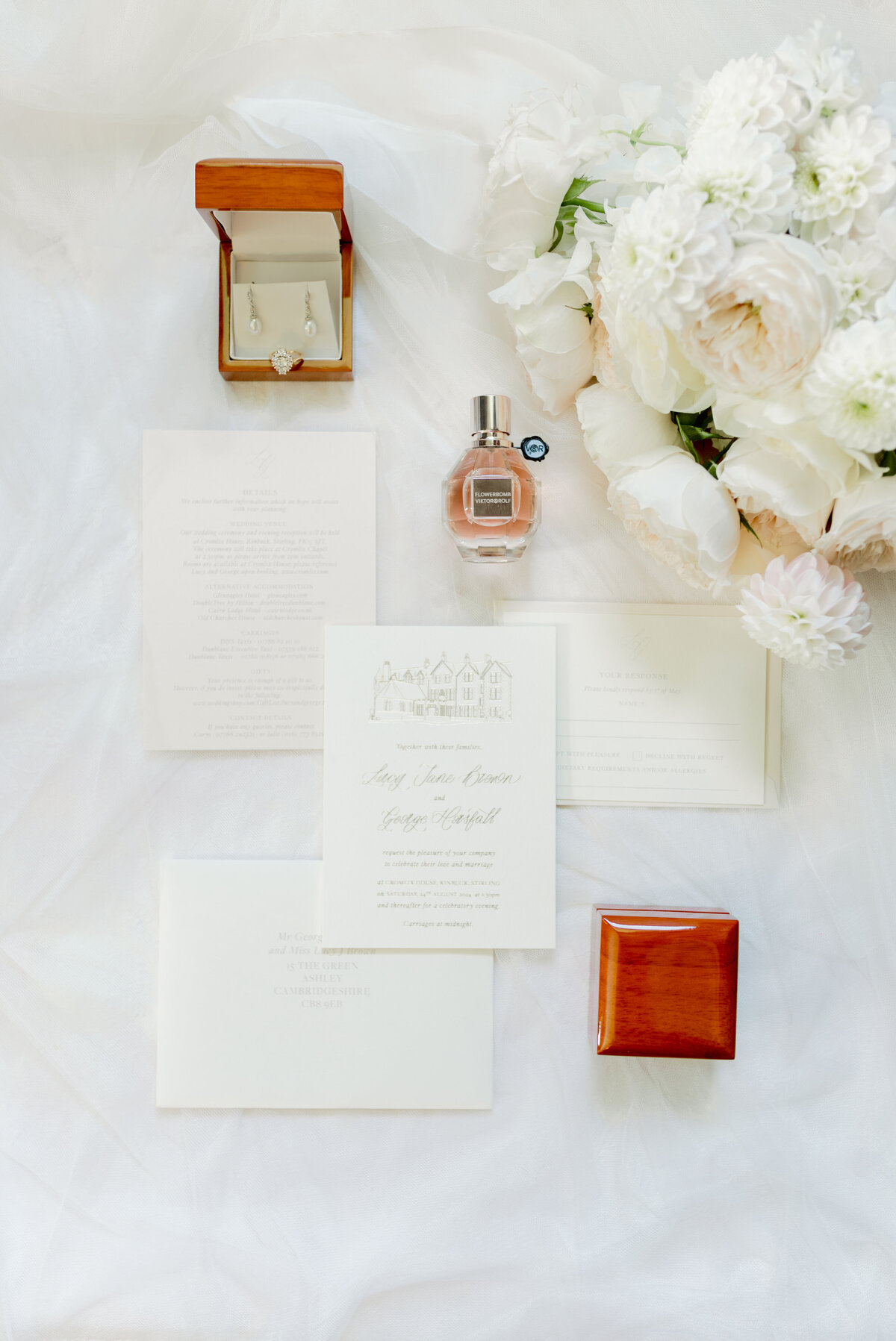Cromlix House wedding stationery with venue illustration by Era Calligraphy, Scotland wedding.