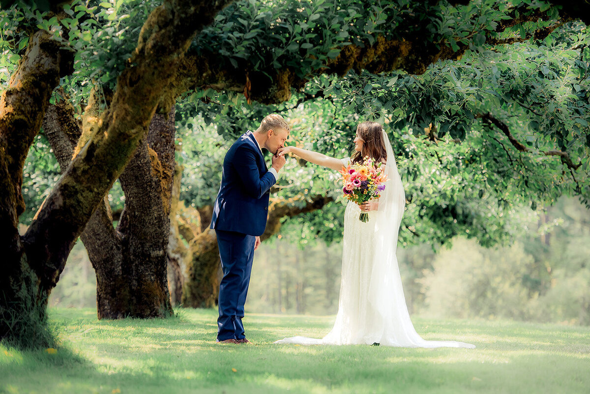 groom kissing brides hand