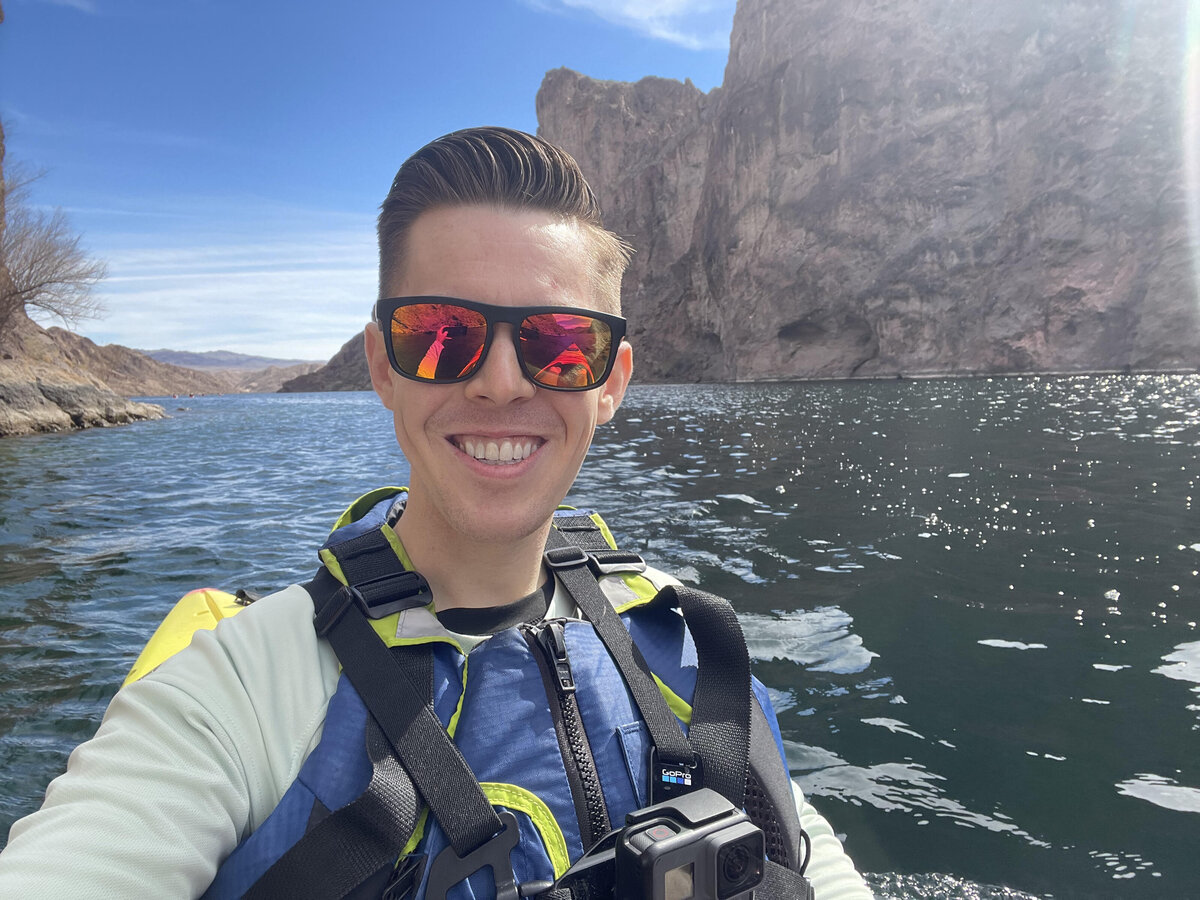selfie while kayaking the Colorado River in Nevada. Photo taken by Aaron Aldhizer