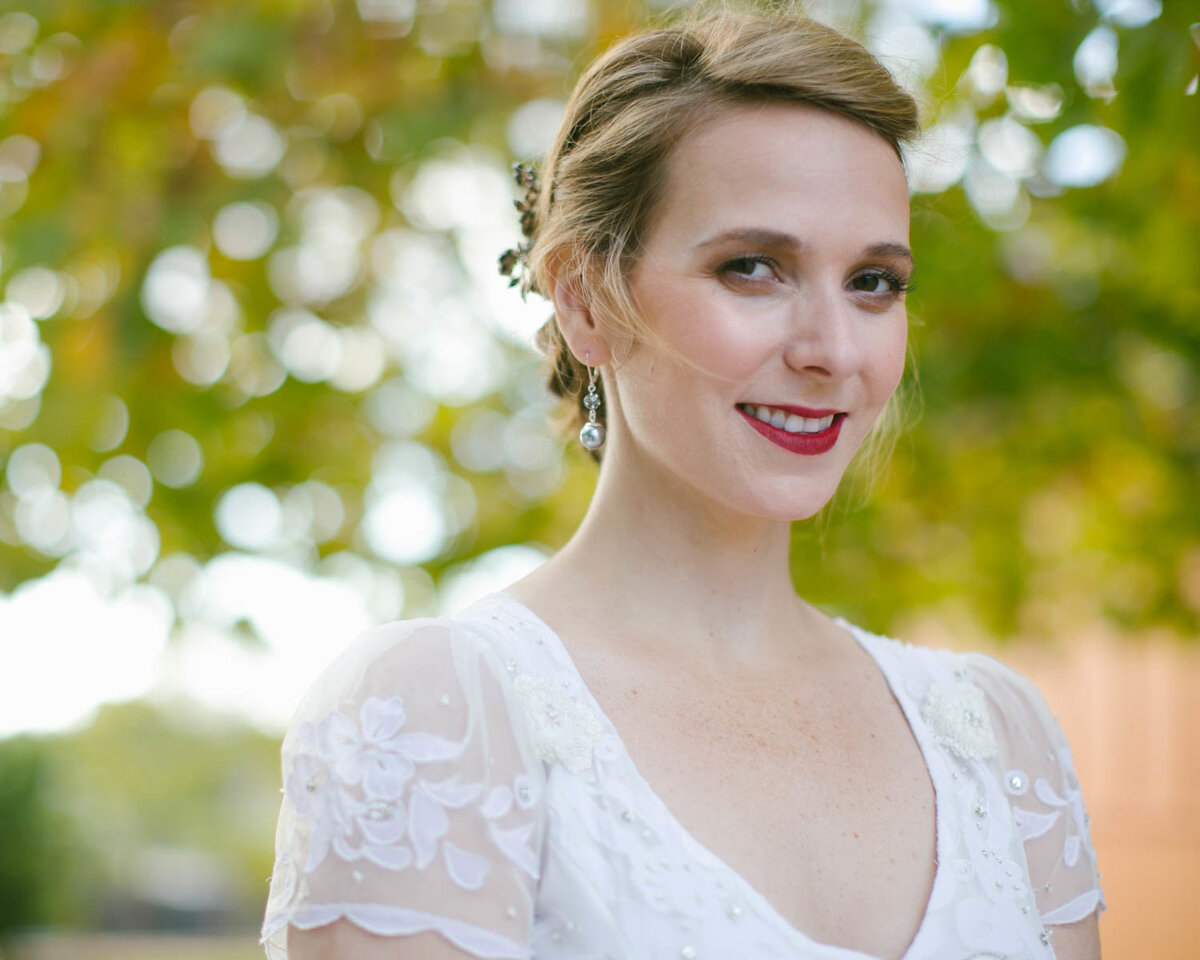 Close up of Bride smiling at the camera