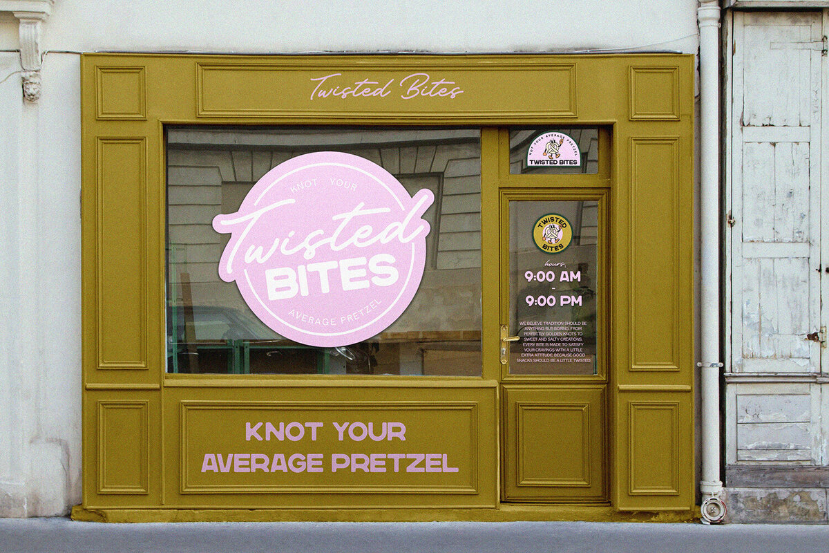 Eye-catching logo and branding for a specialty pretzel business – Designed with both digital and print applications in mind, this brand identity is bold, inviting, and full of character. The mix of retro typography and modern elements makes Twisted Bites a standout in the food industry.