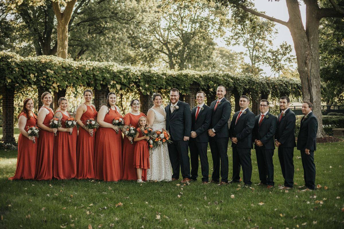 Elegant wedding party at Studebaker National Museum in South Bend, IN