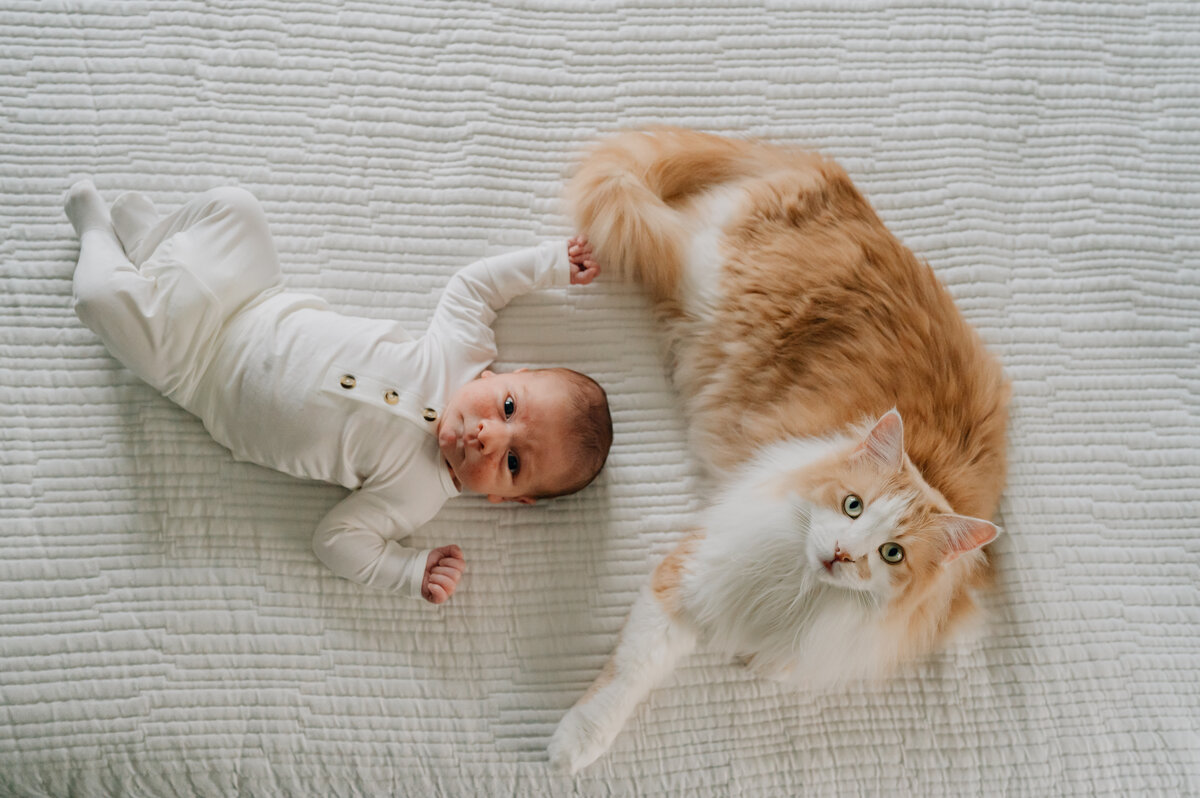 A black and white portrait of a newborn in a 'born at home' baby's onesie, shot by Kristin Wieskamp, a greater-Pittsburgh area photographer who specializes in birth, motherhood, maternity, and family photography.