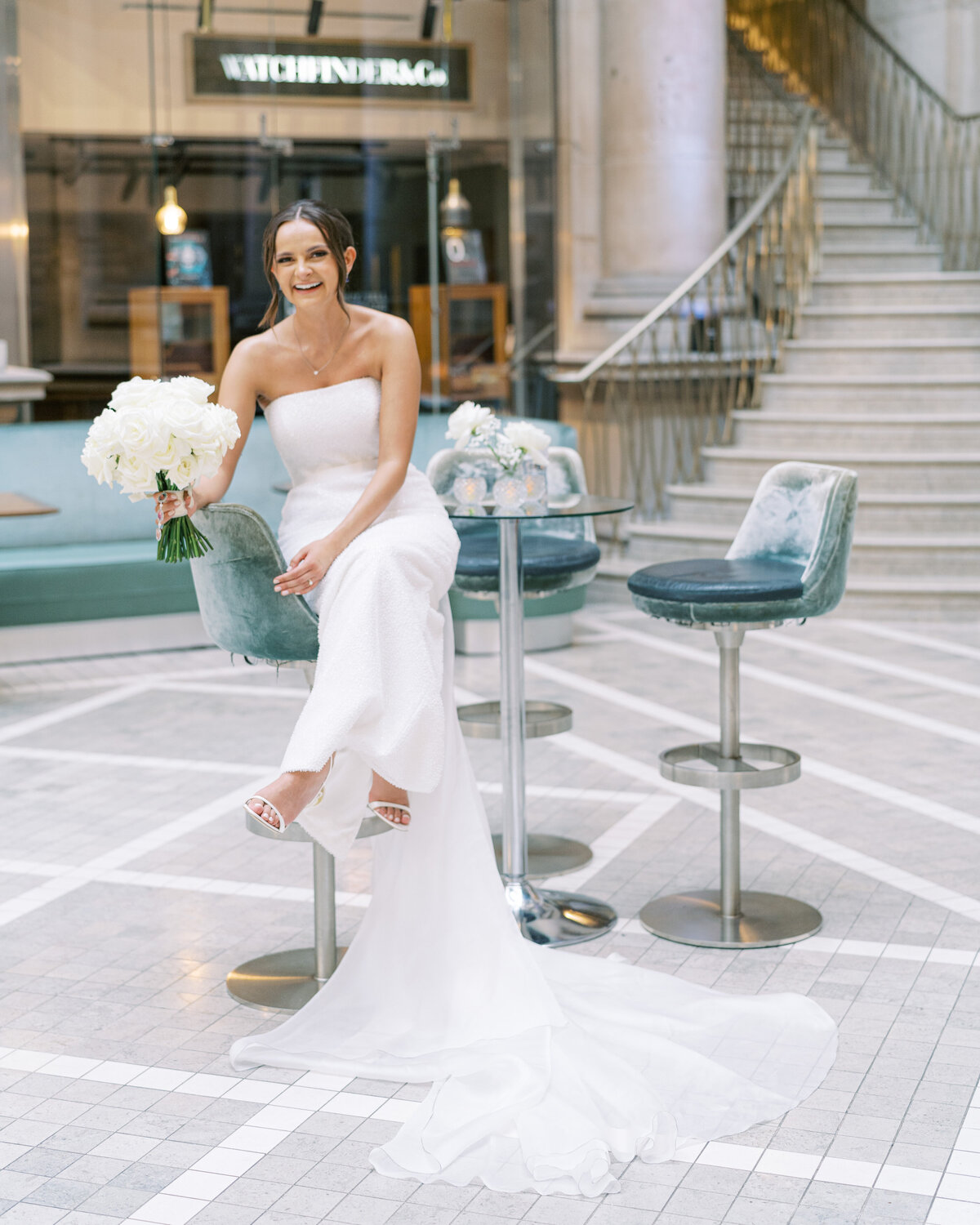 Bride wearing Suzanne Neville bridal gown at London wedding