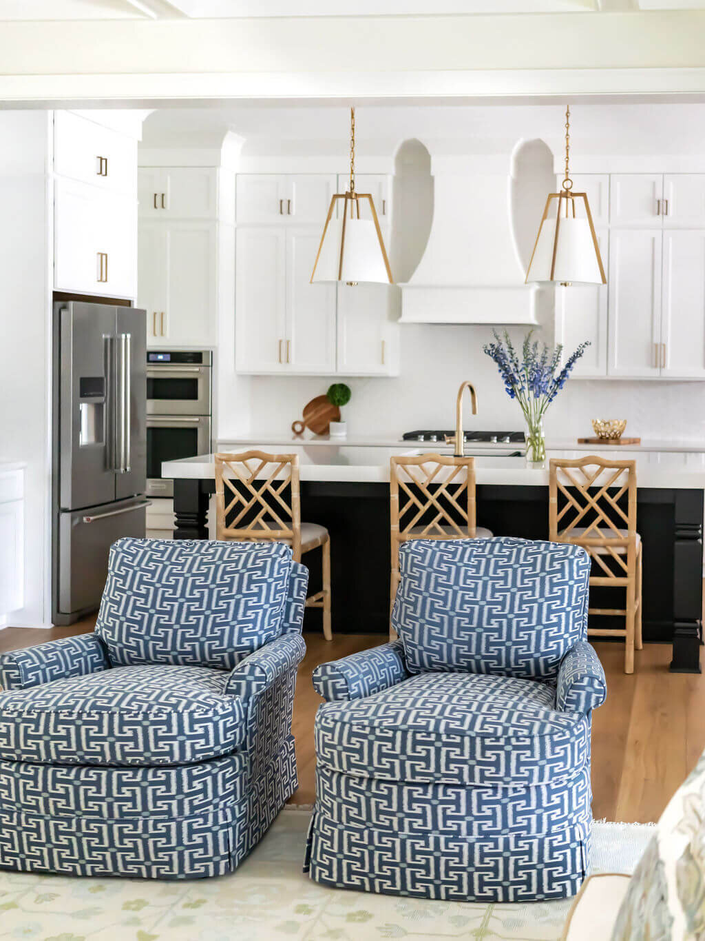 sweet southern home gracies space blue patterned armchairs