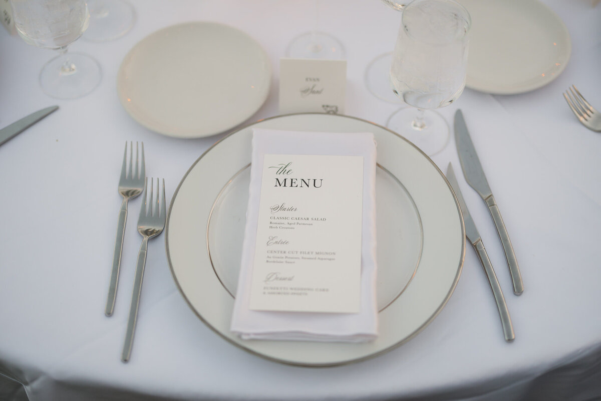 Menu on table with reception decor at El Chorro