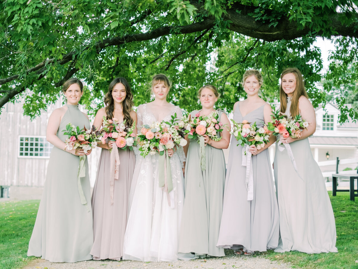 whimsical bridesmaid bouquets, studio fleurette, mn farm wedding, legacy hill farm
