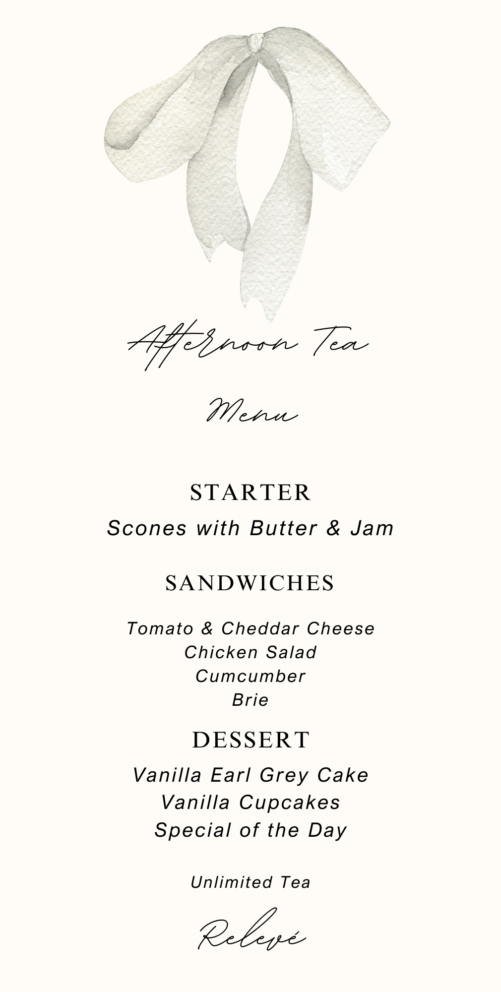 black and white ribbon minimal design wedding menu