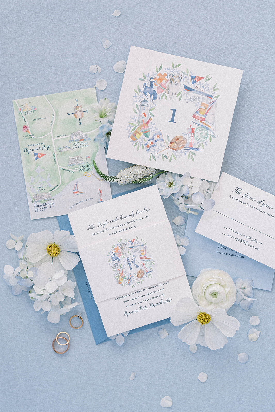 Kate-Murtaugh-Events-watercolor-wedding-invitations-custom-crest-Cape-Cod-custom-map