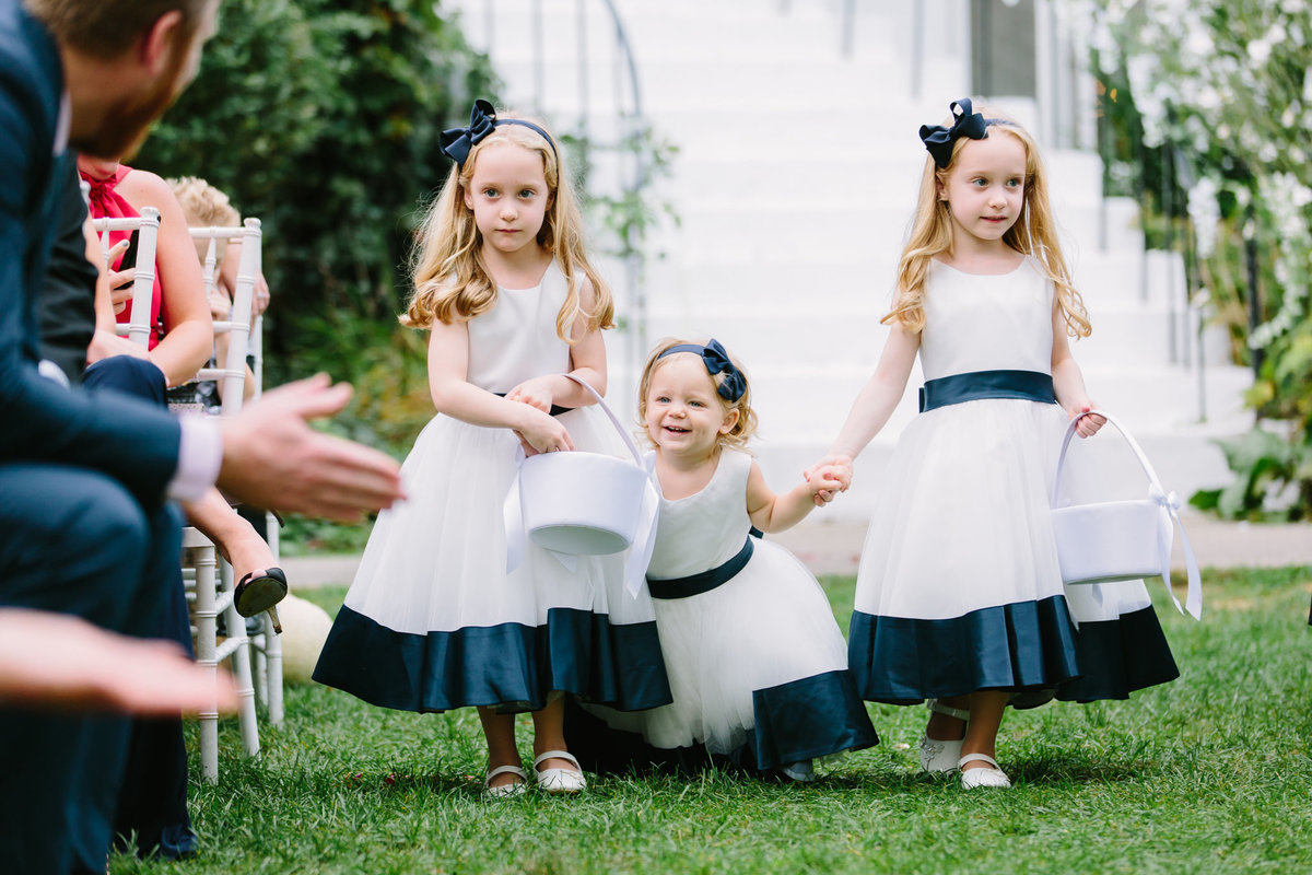cute flowergirls in white and blue princess dresses
