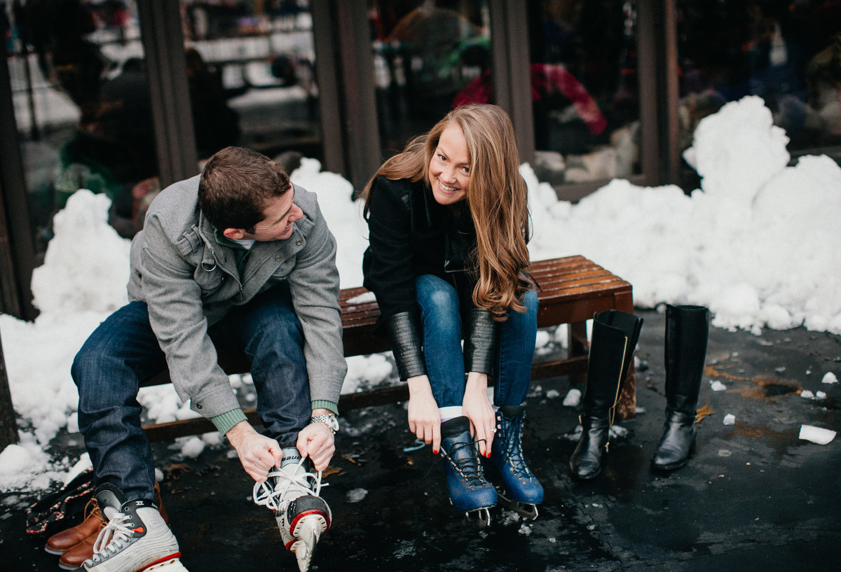 Central Park ice skating engagement session, photographed by Sweetwater.