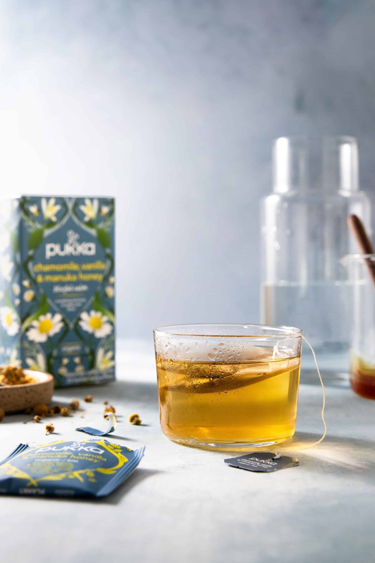 Washington DC product and brand photography of chamomile tea for beverage brands seeking cozy lifestyle visuals.