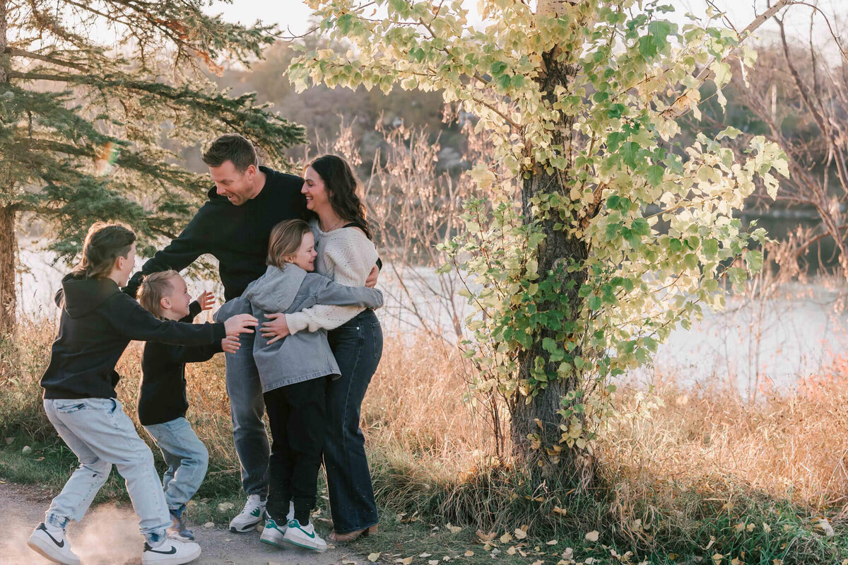 Boys rush to hug their parents. 