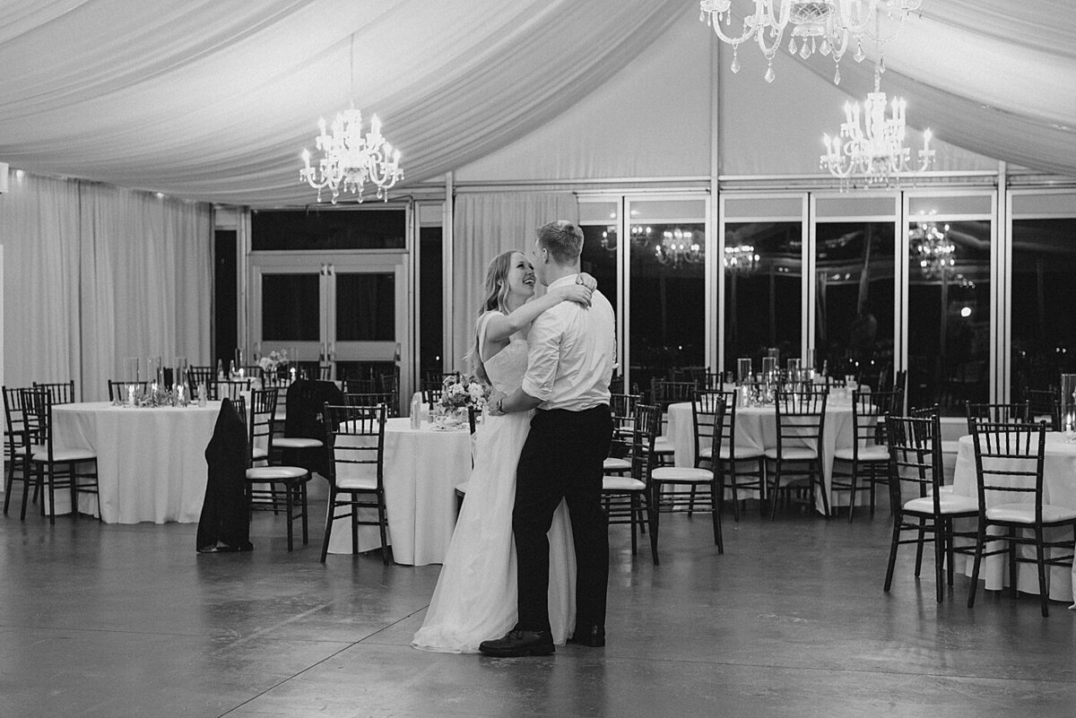 Private last dance shared by bride and groom in tented wedding in ohio