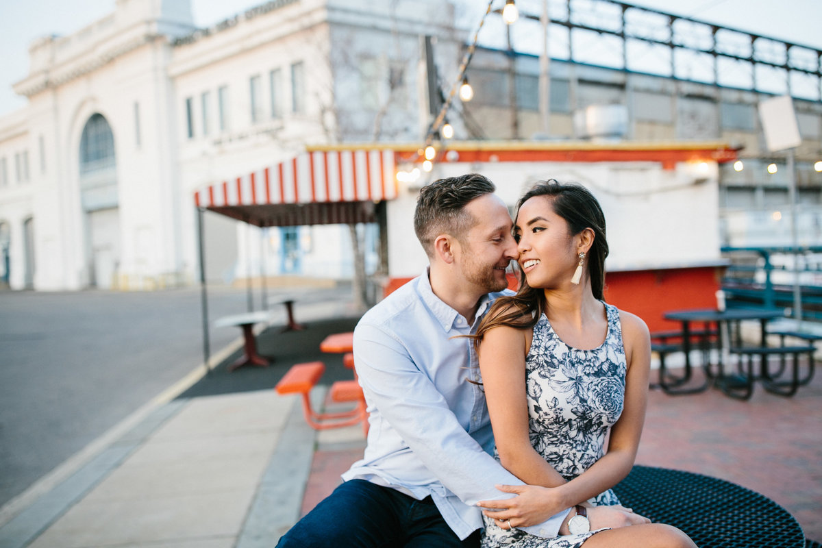 Soon to be bride and groom photographed by Sweetwater Portraits in Philadelphia's historic Old City Neighborhood.